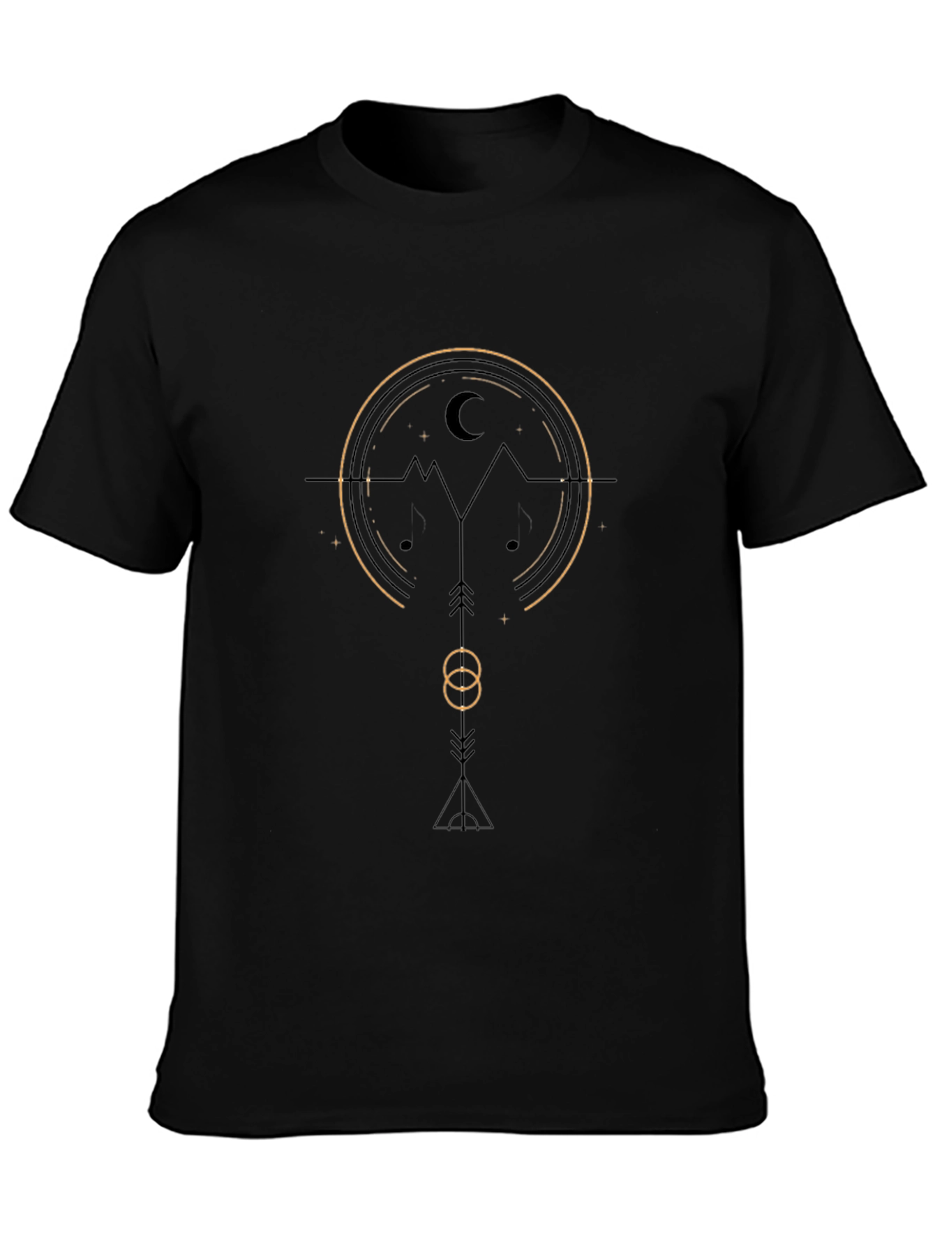 Geometric Mountain & Moon Graphic Tee - Black