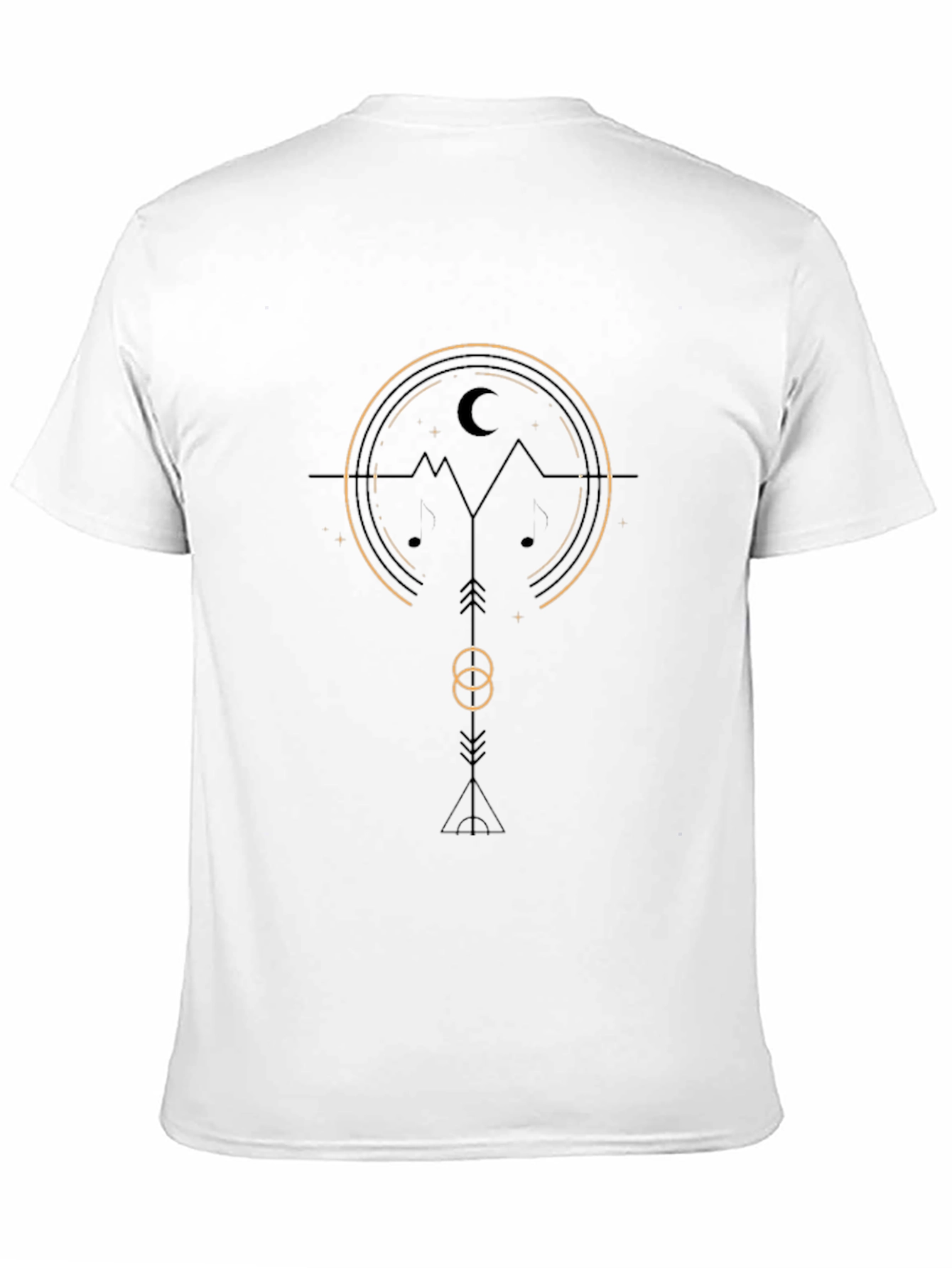 Geometric Mountain & Moon Graphic Tee - Black