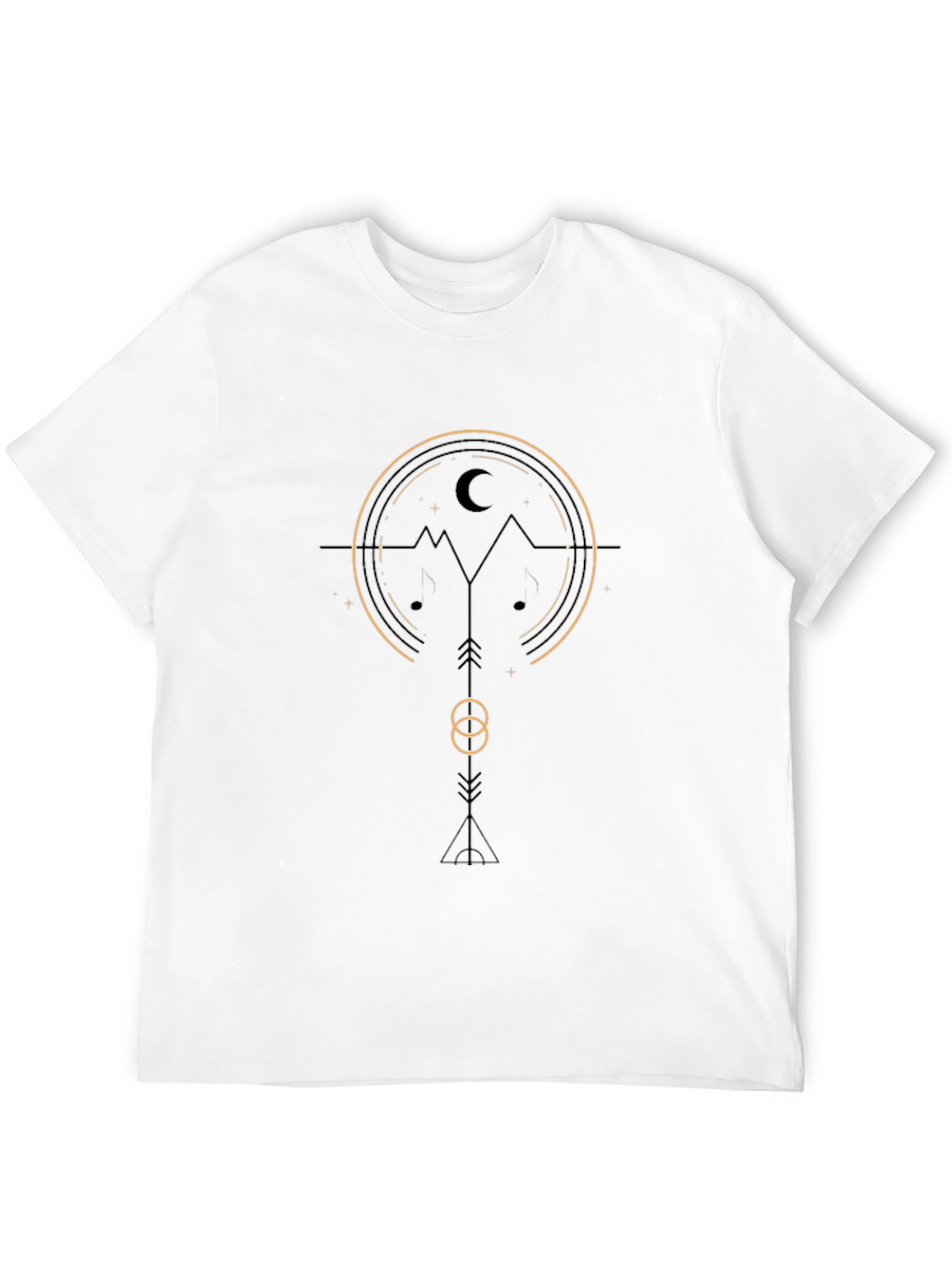 Geometric Mountain & Moon Graphic Tee - Black