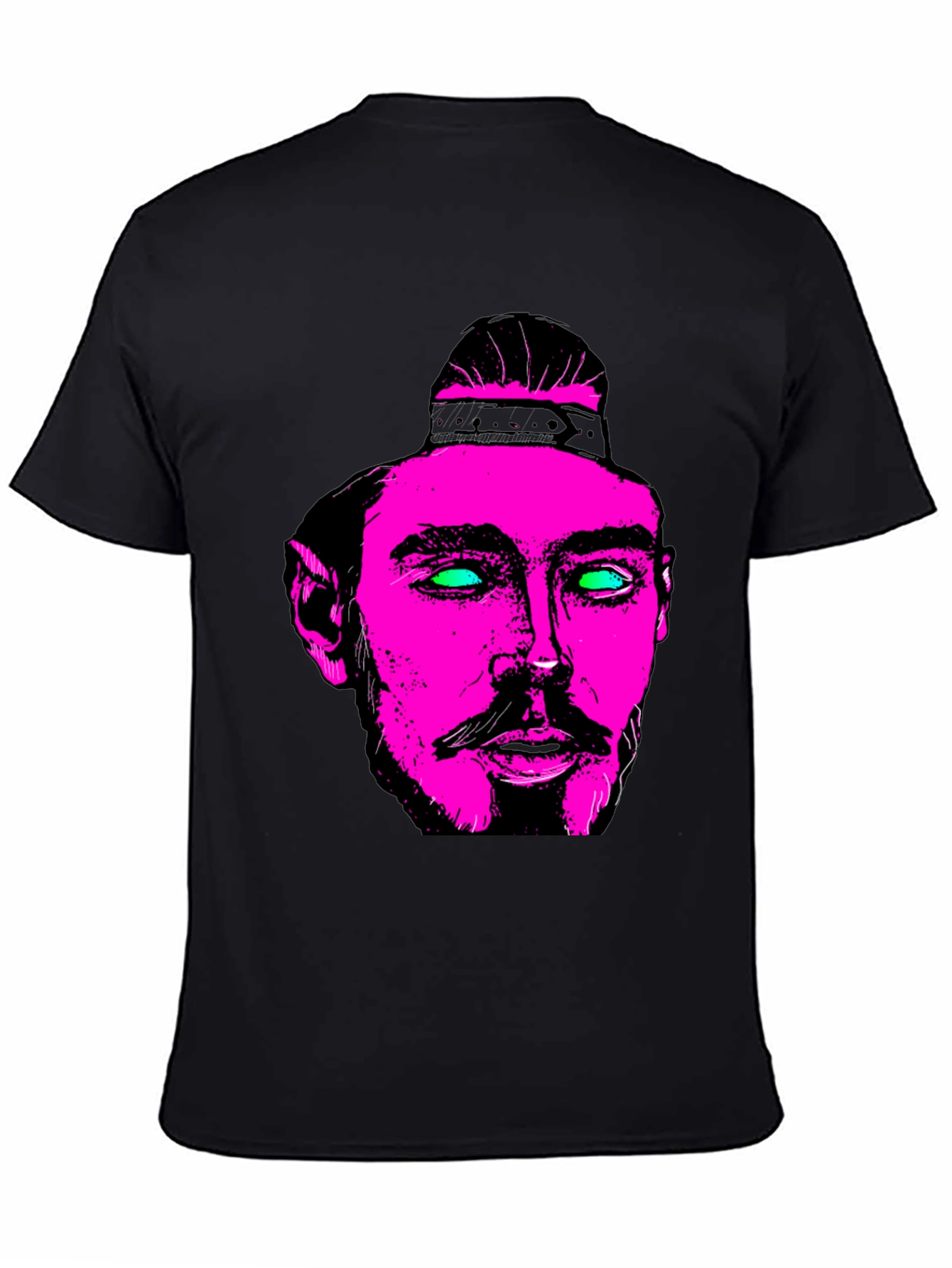 Pink & Green Neon Face Graphic Black T-Shirt