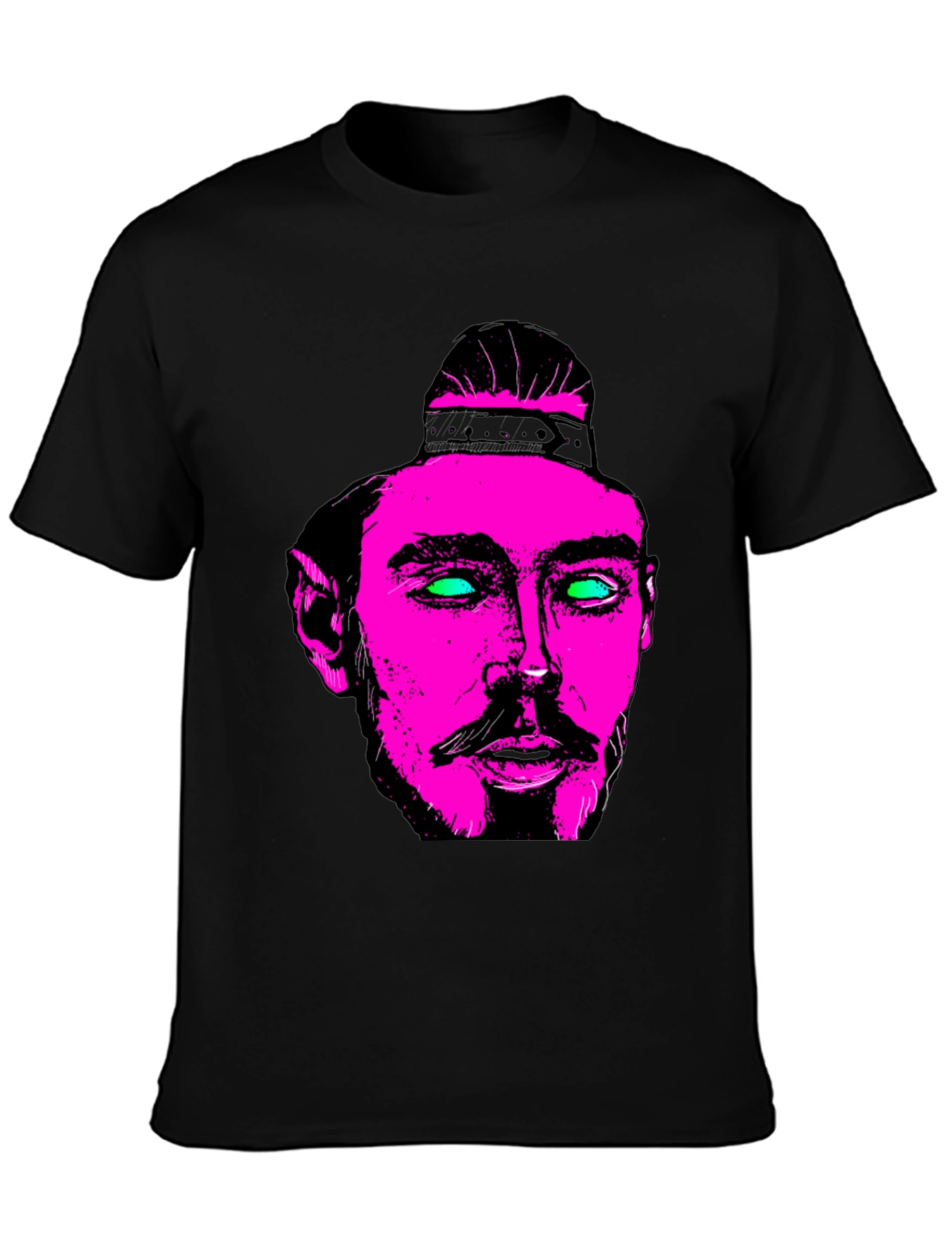Pink & Green Neon Face Graphic Black T-Shirt