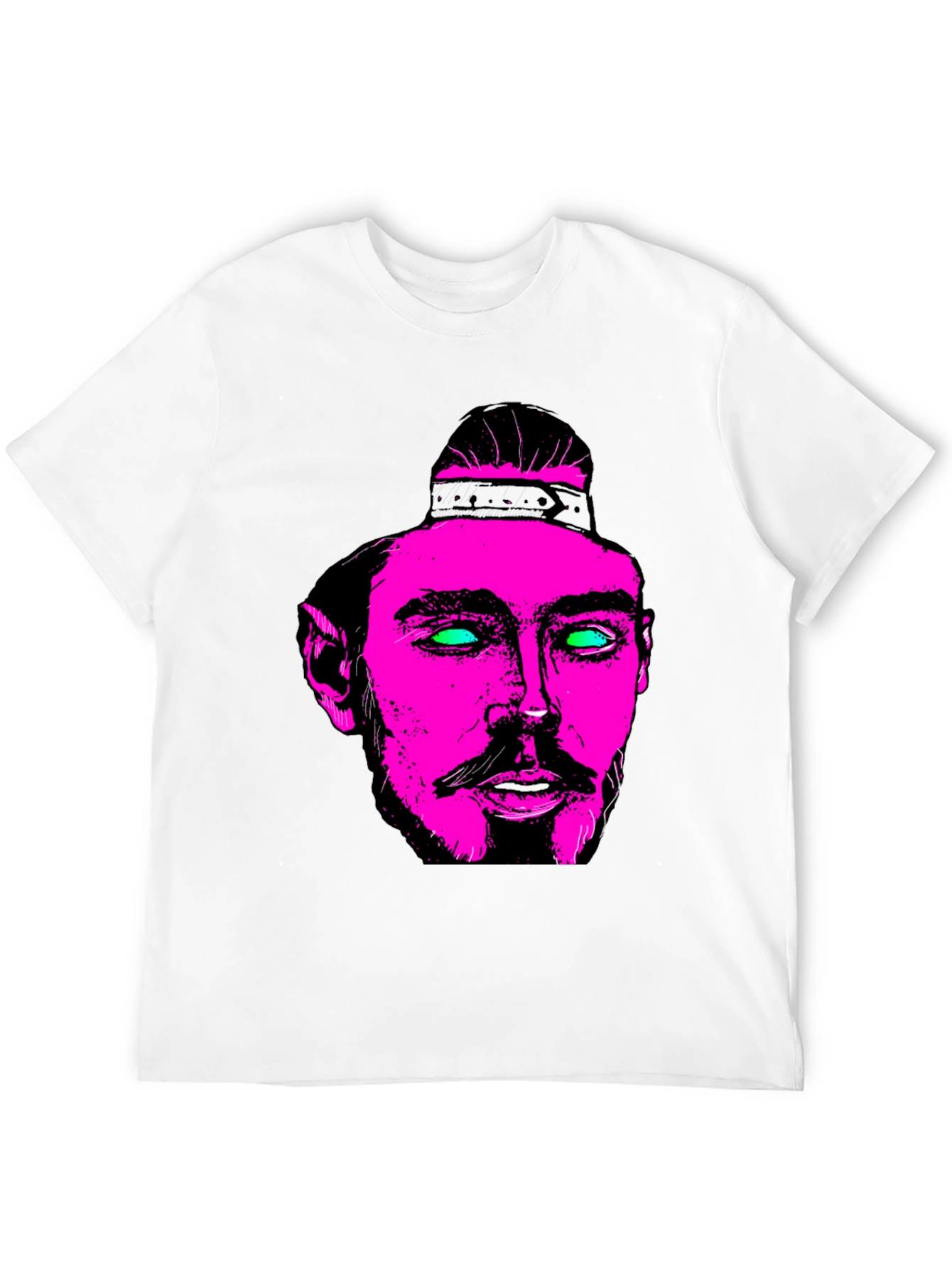 Pink & Green Neon Face Graphic Black T-Shirt