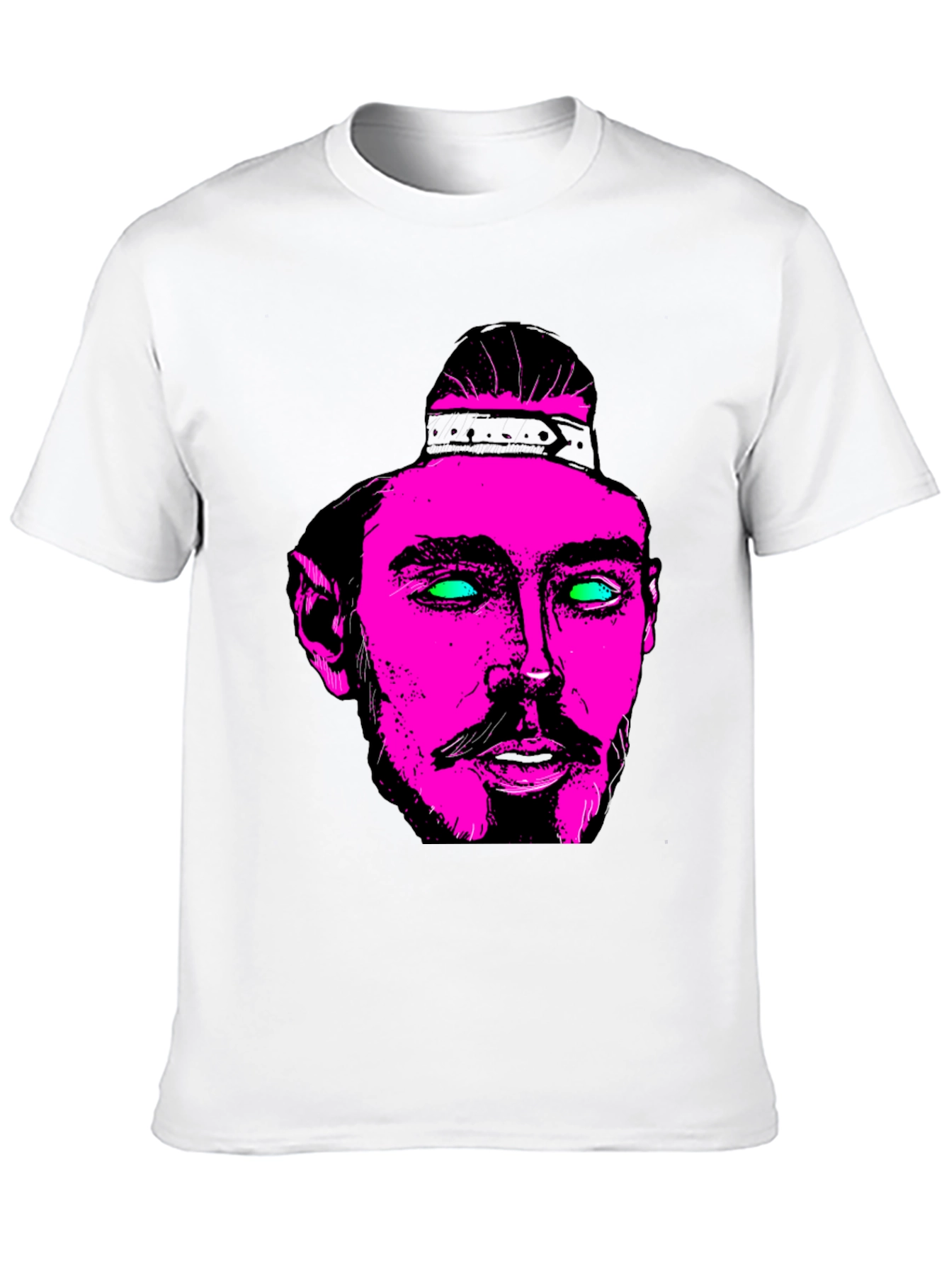 Pink & Green Neon Face Graphic Black T-Shirt