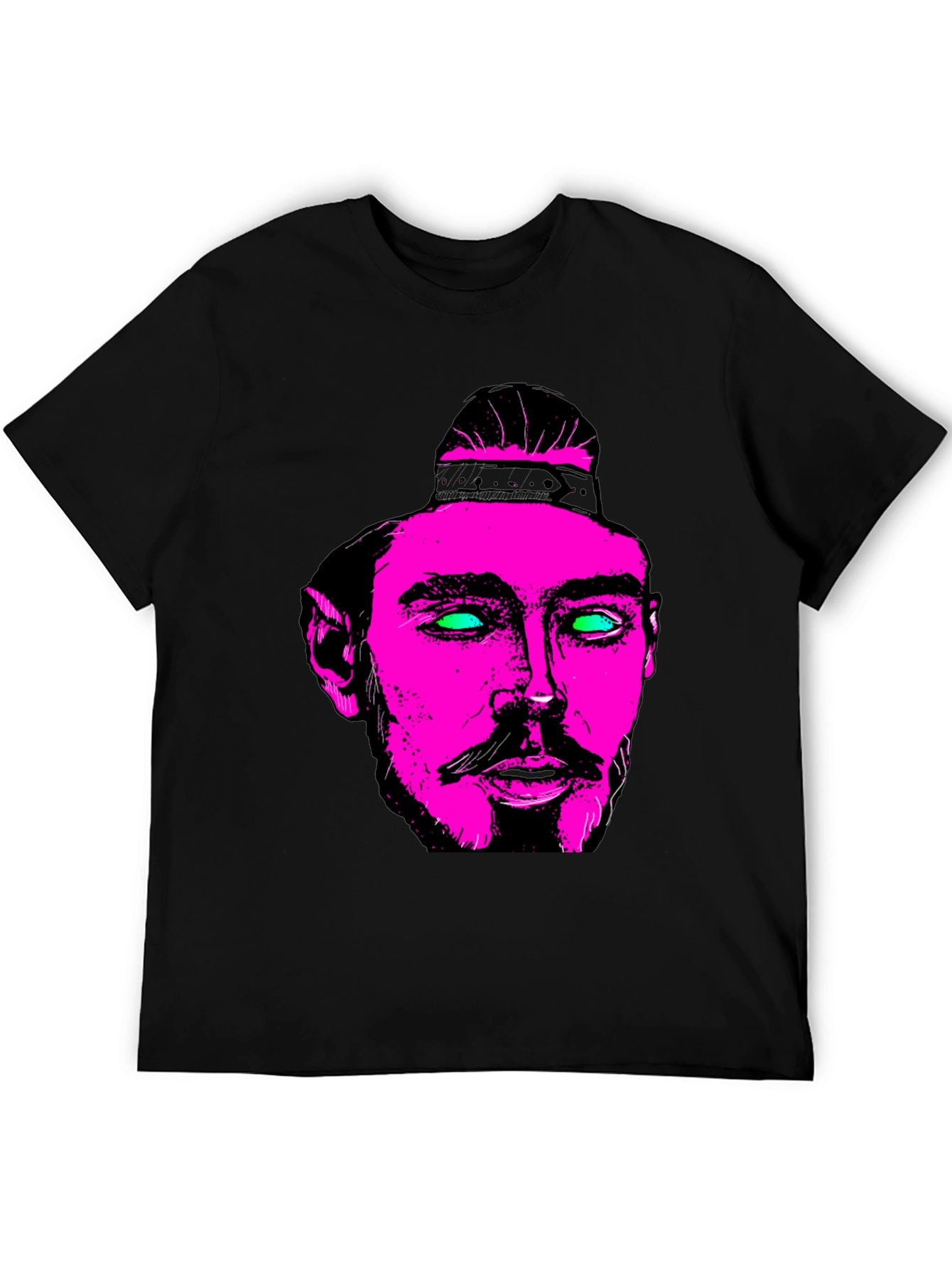 Pink & Green Neon Face Graphic Black T-Shirt