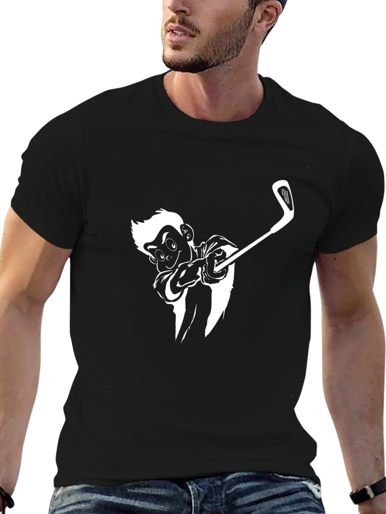 Monkey Golfing Black T-Shirt