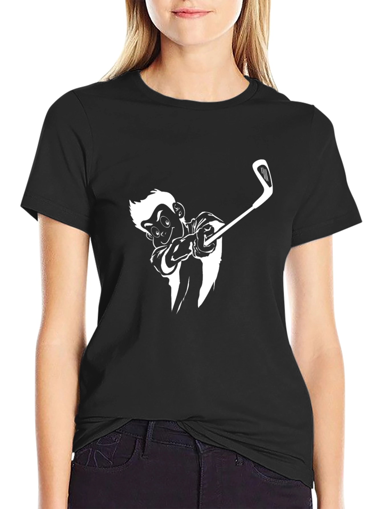 Monkey Golfing Black T-Shirt