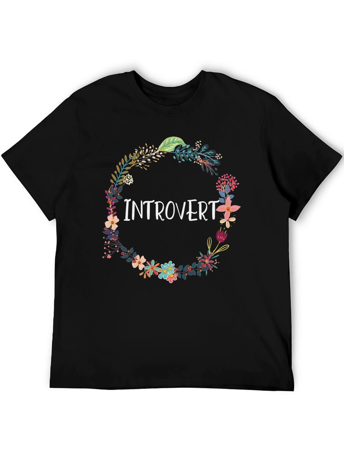Introvert Floral Wreath Black T-Shirt
