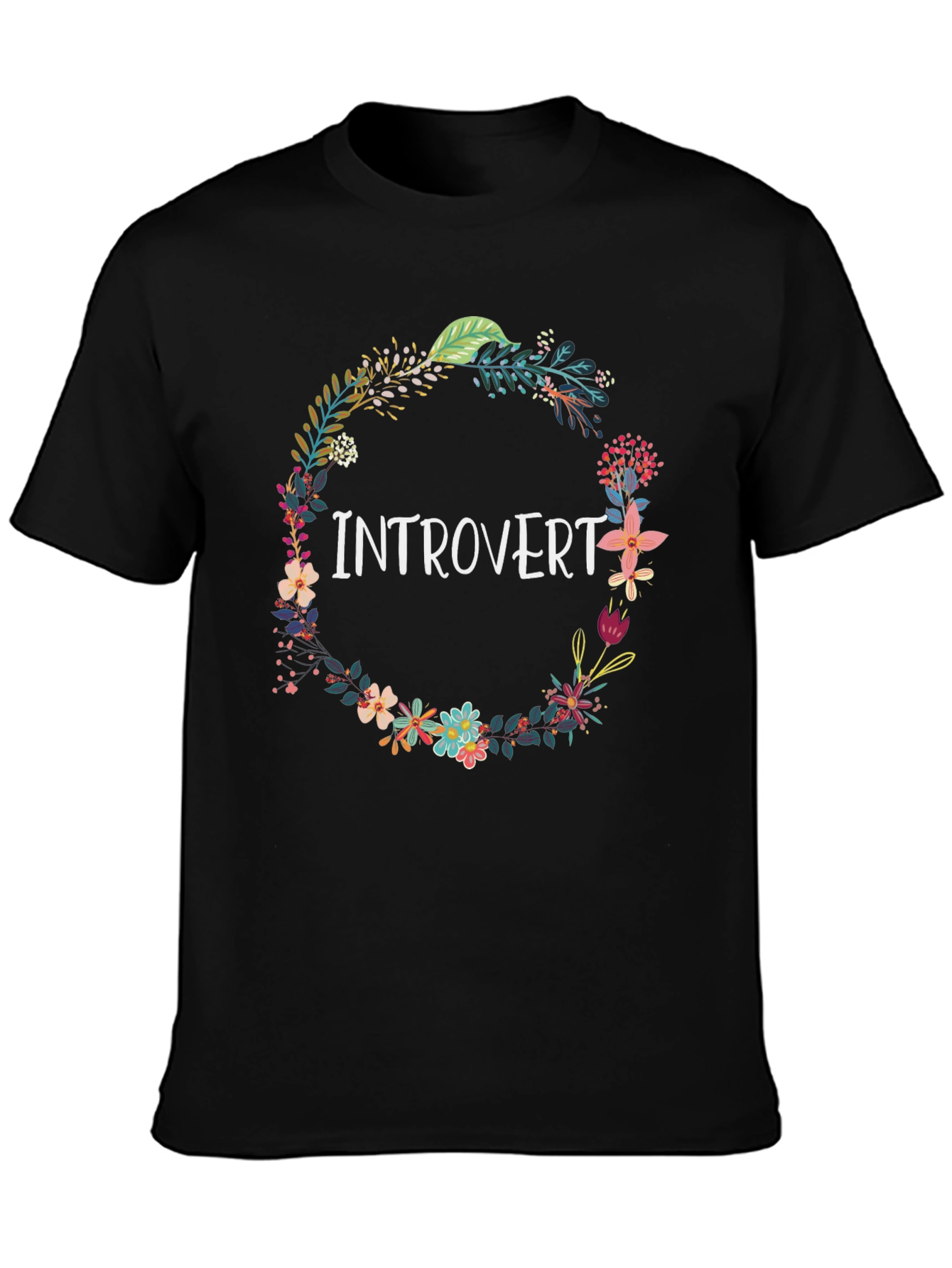 Introvert Floral Wreath Black T-Shirt