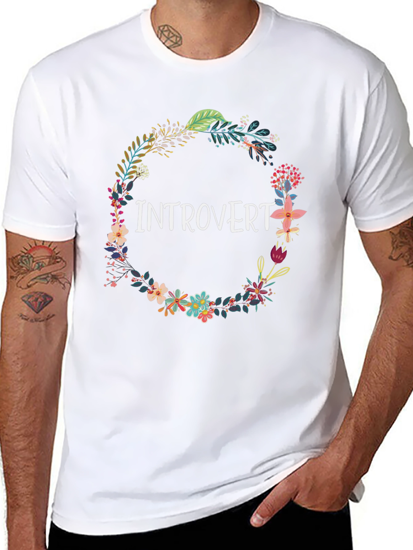 Introvert Floral Wreath Black T-Shirt