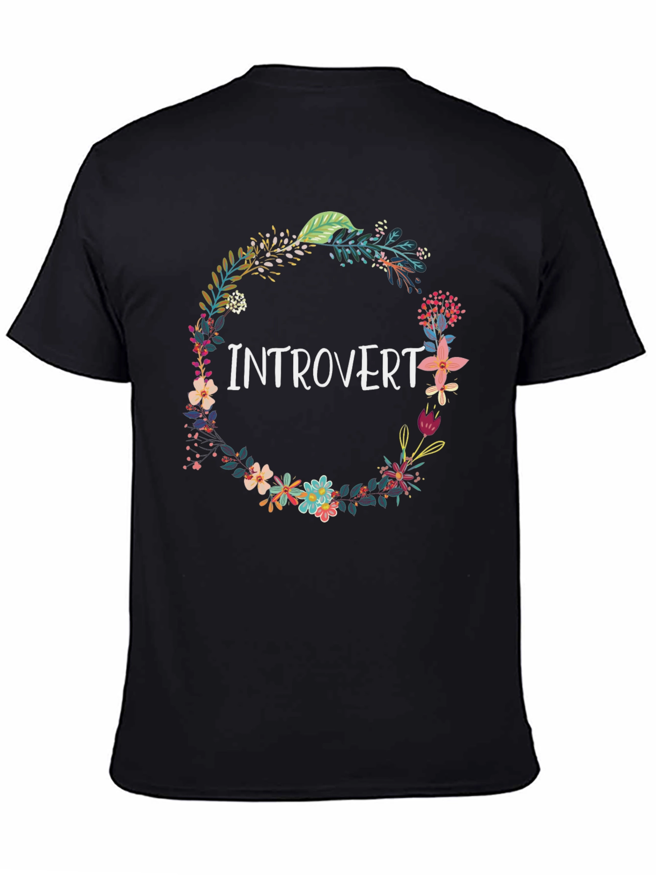 Introvert Floral Wreath Black T-Shirt