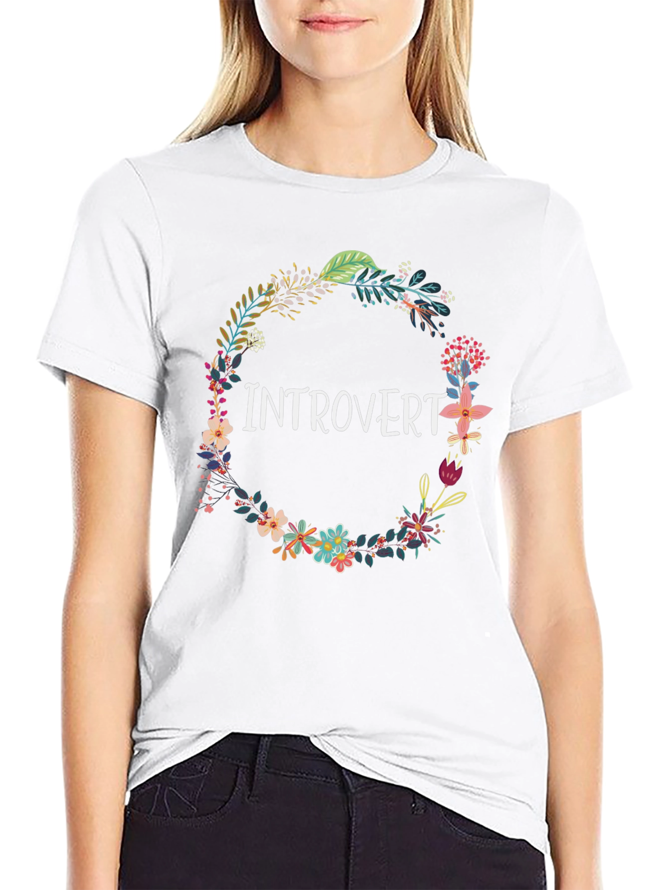 Introvert Floral Wreath Black T-Shirt