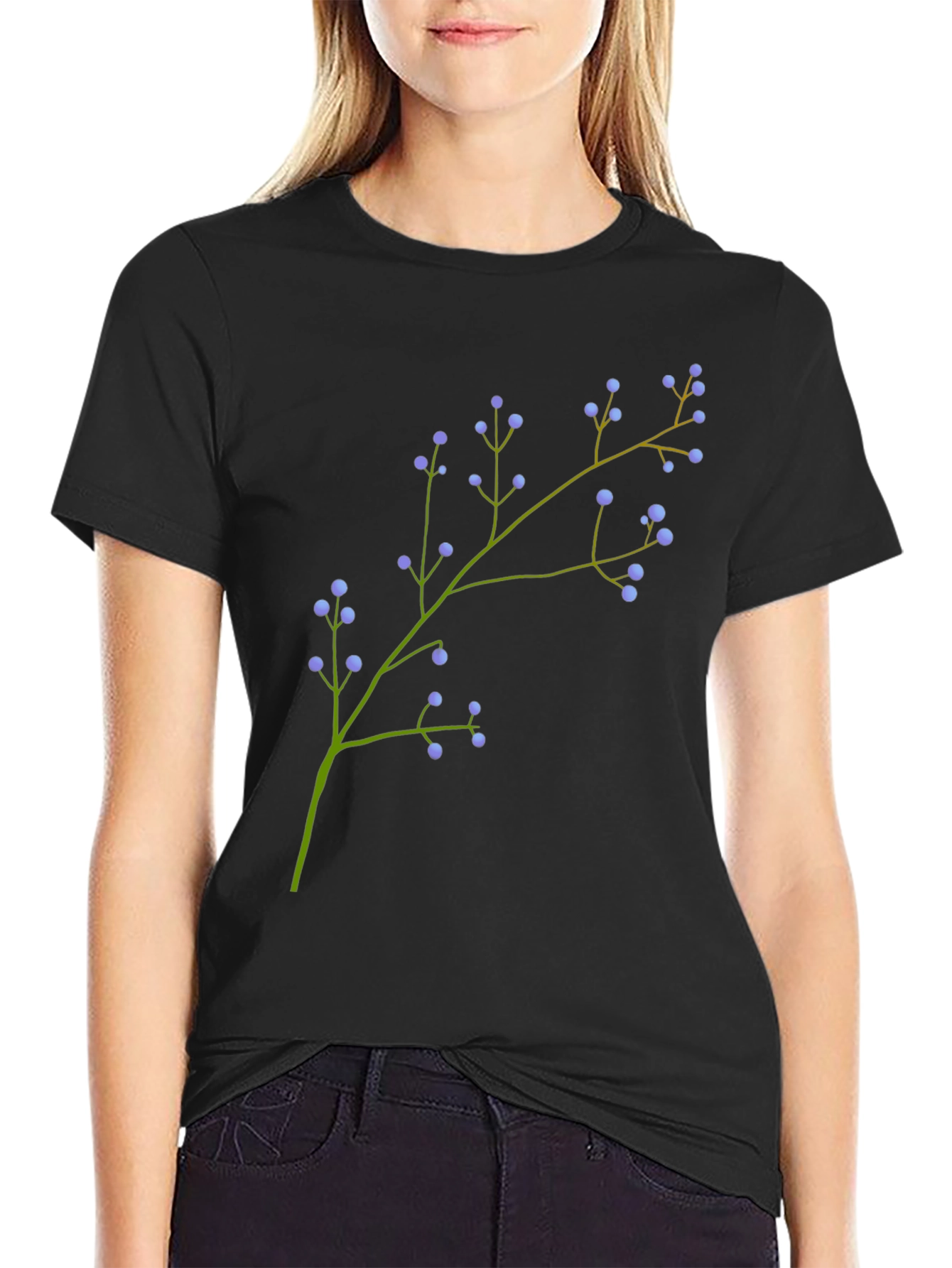 Mens Black Tee with Floral Branch Print