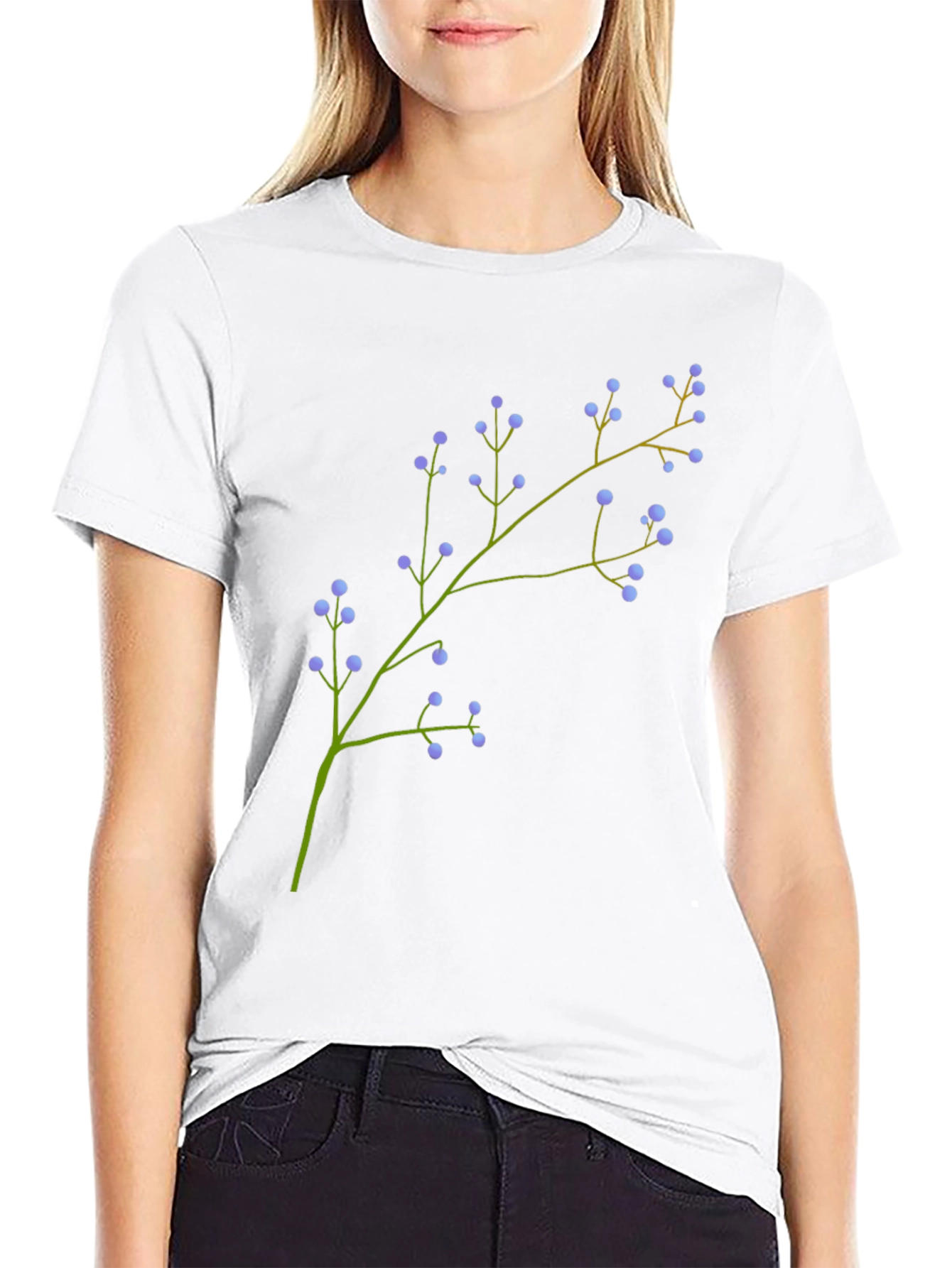 Mens Black Tee with Floral Branch Print