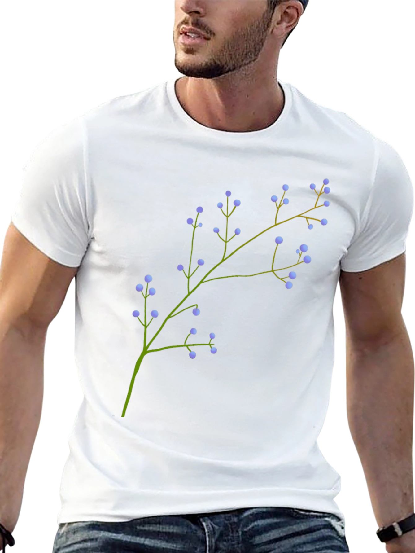 Mens Black Tee with Floral Branch Print