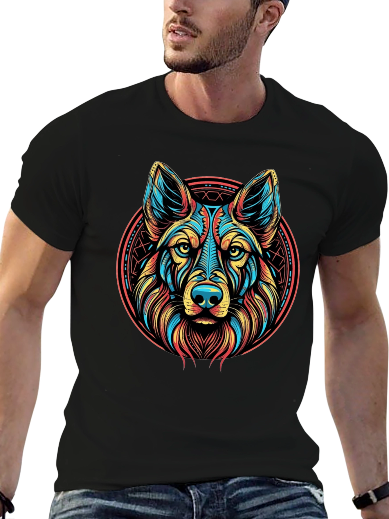 Vibrant Wolf Graphic Tee - Modern Artistic Design