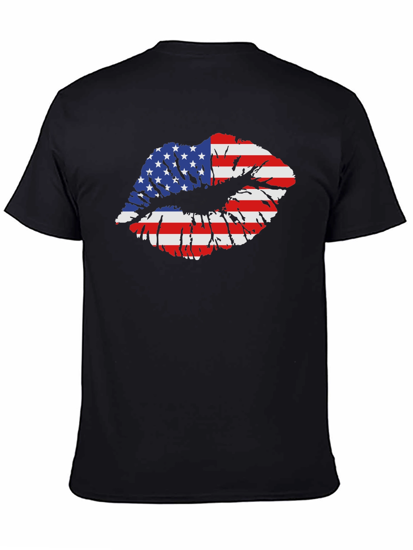 American Flag Lips Graphic Black T-Shirt
