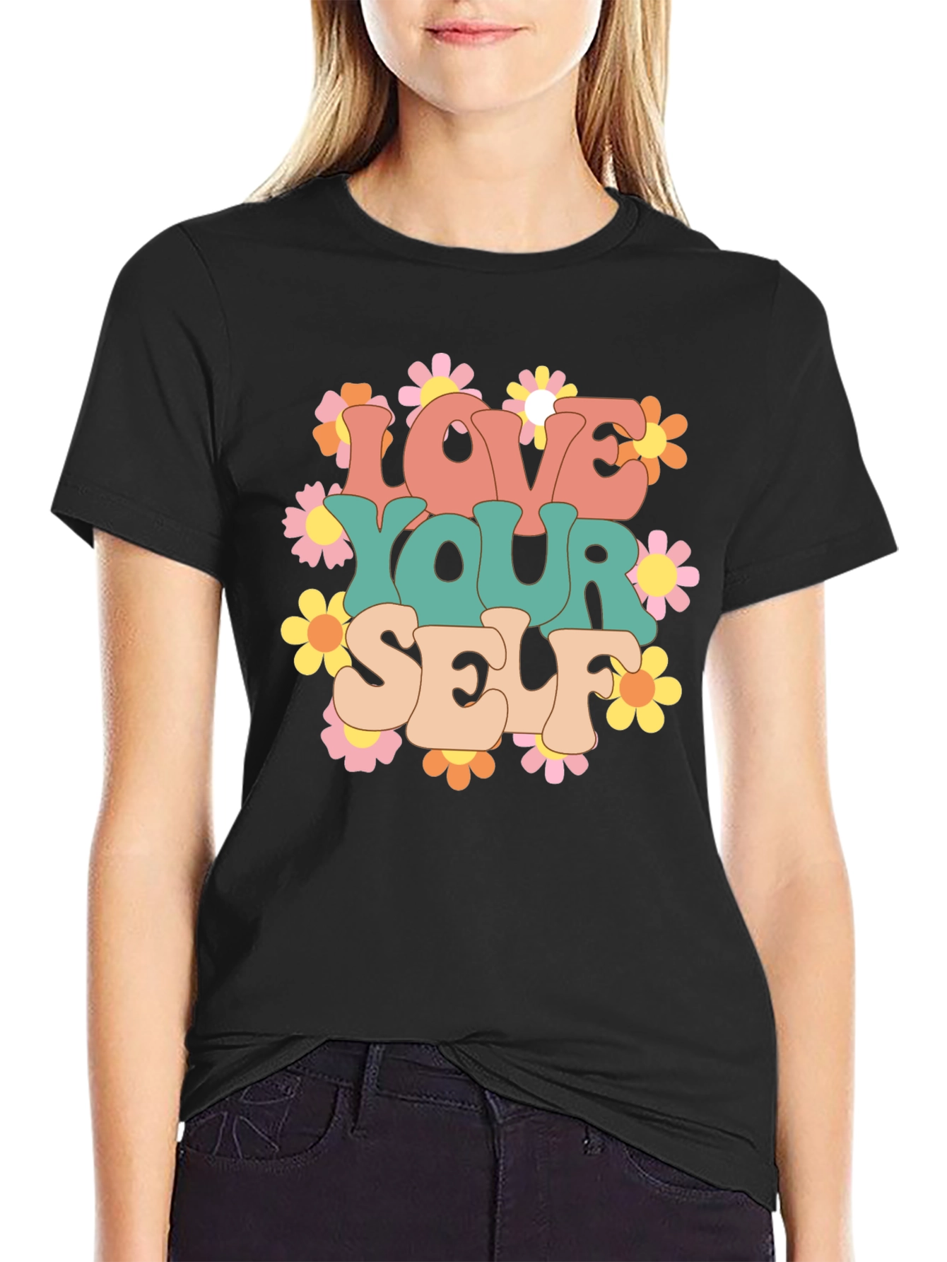 Love Yourself Graphic Tee - Retro Floral Design