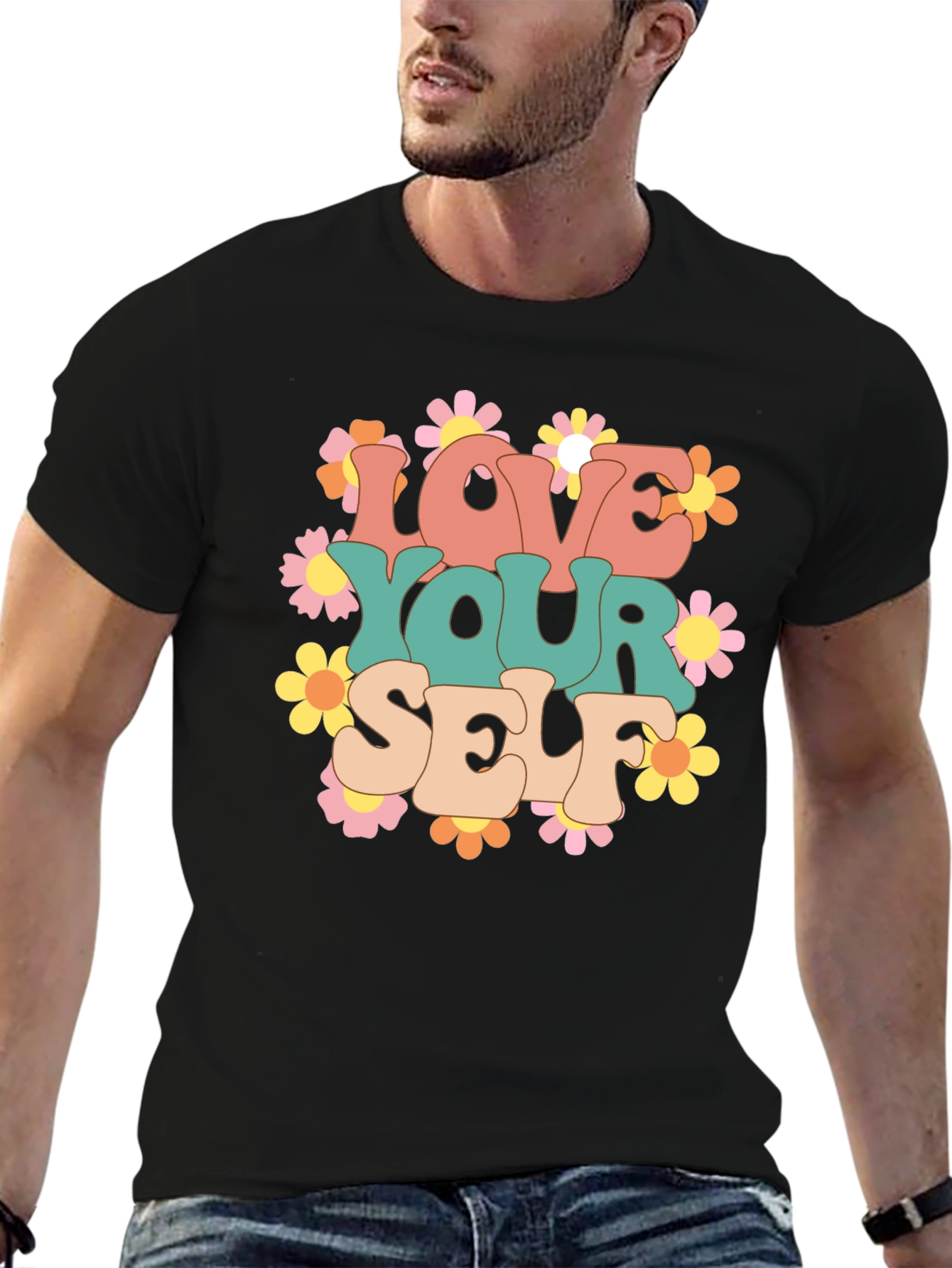 Love Yourself Graphic Tee - Retro Floral Design