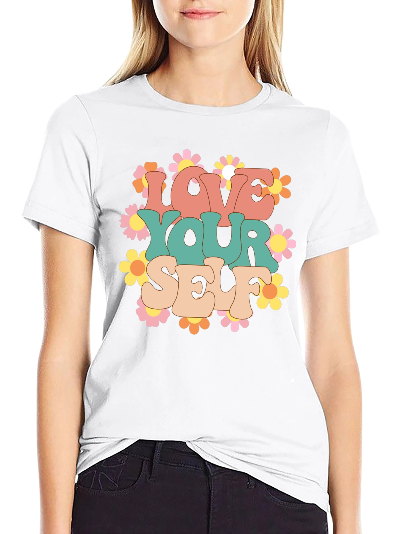 Love Yourself Graphic Tee - Retro Floral Design