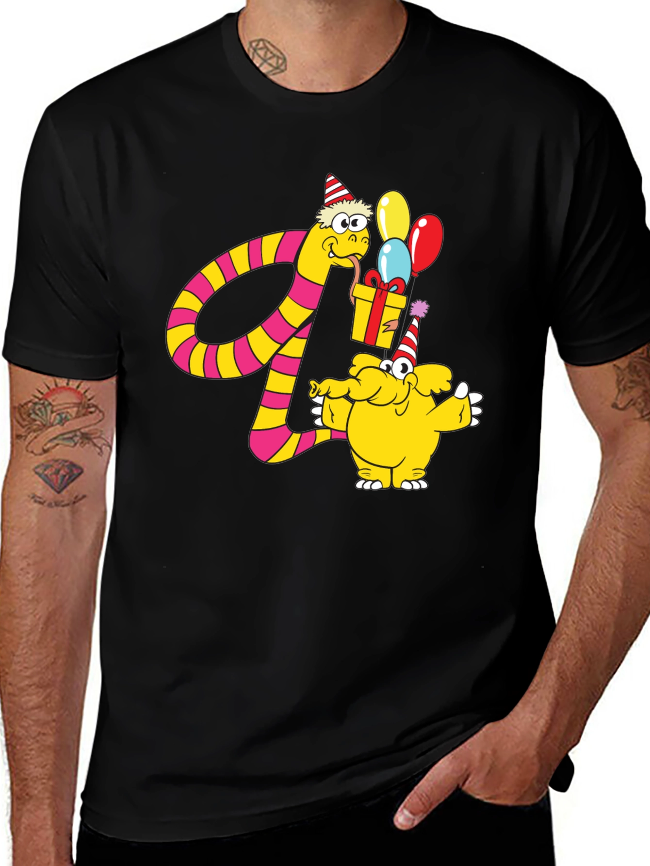 Cartoon Snake & Elephant T-Shirt - Birthday Celebration