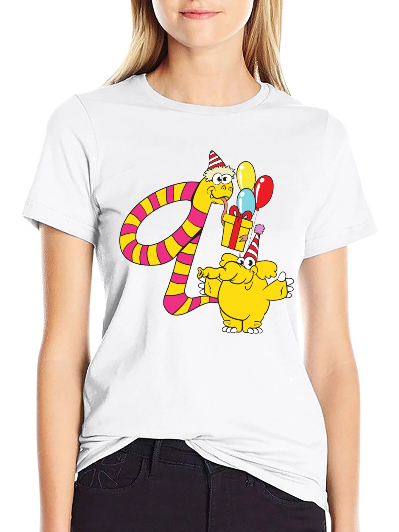 Cartoon Snake & Elephant T-Shirt - Birthday Celebration