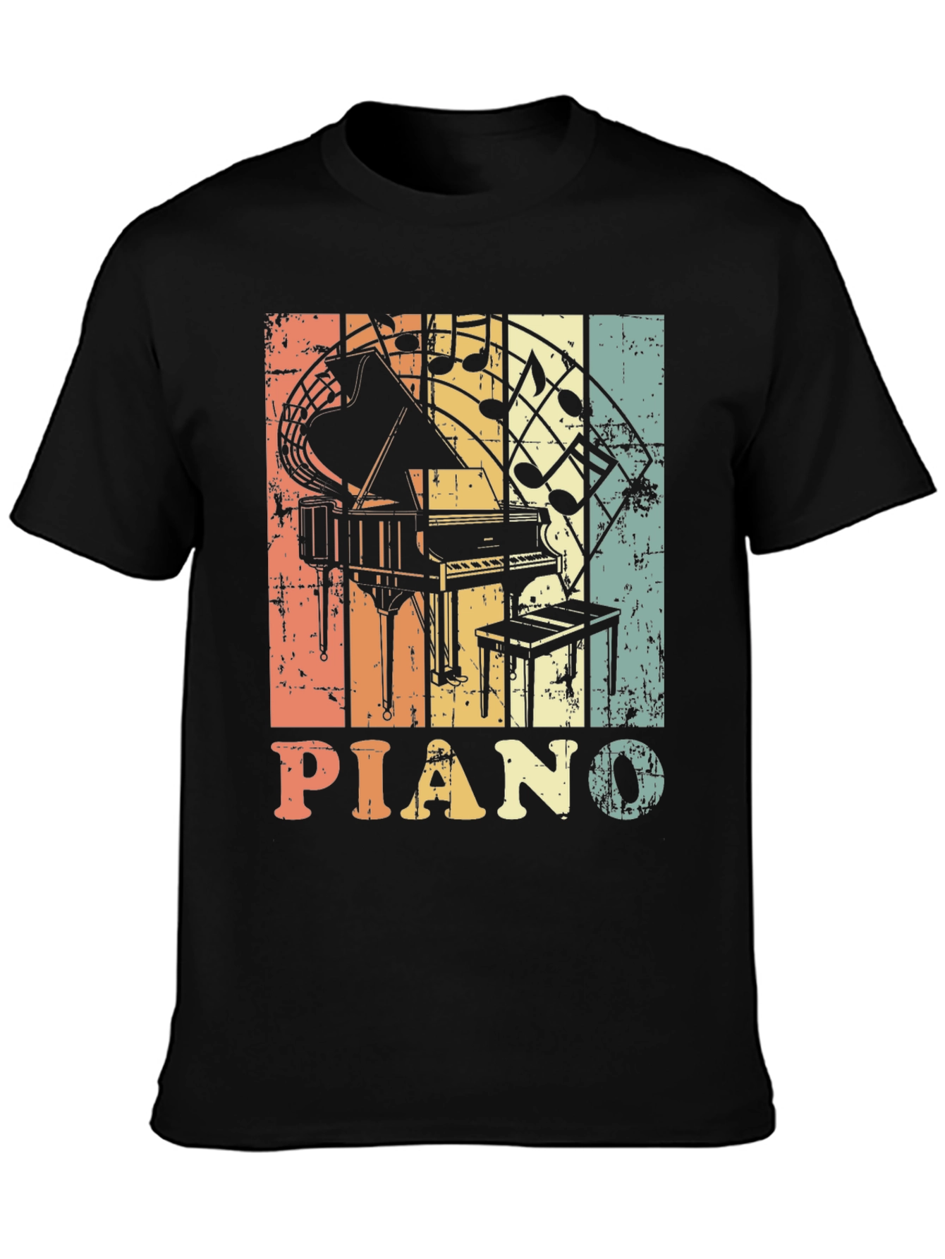 Retro Piano Music Notes Graphic T-Shirt