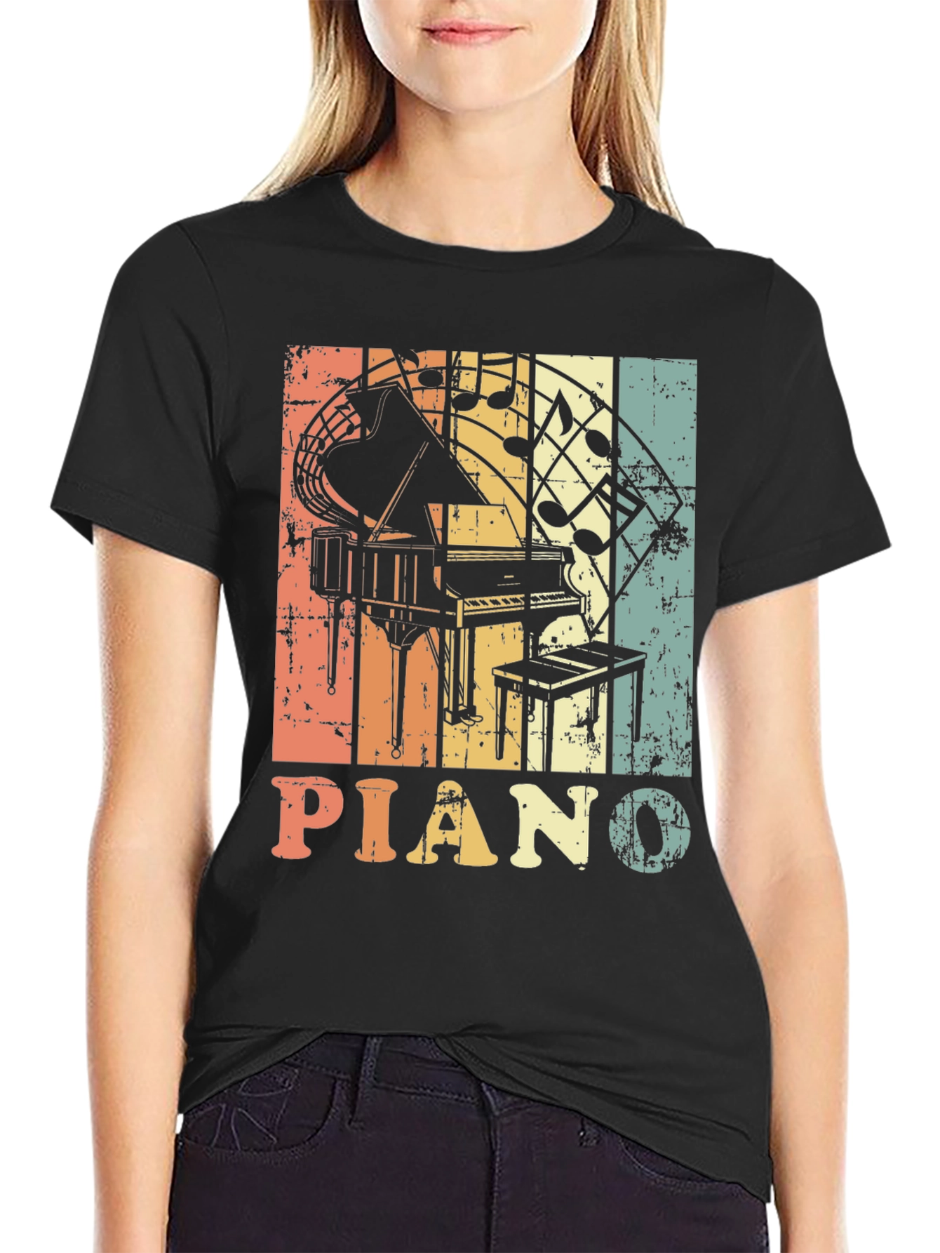 Retro Piano Music Notes Graphic T-Shirt