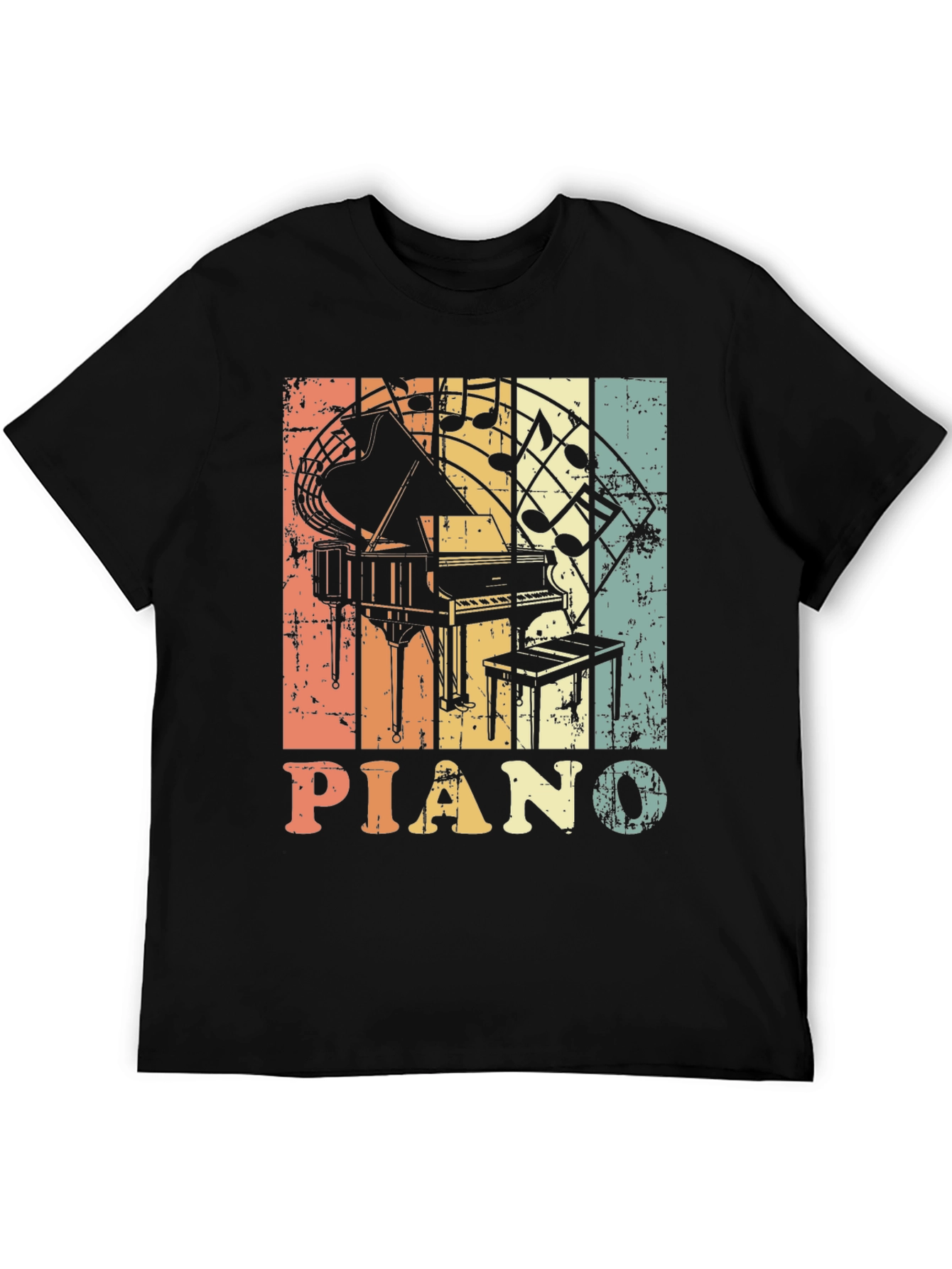 Retro Piano Music Notes Graphic T-Shirt