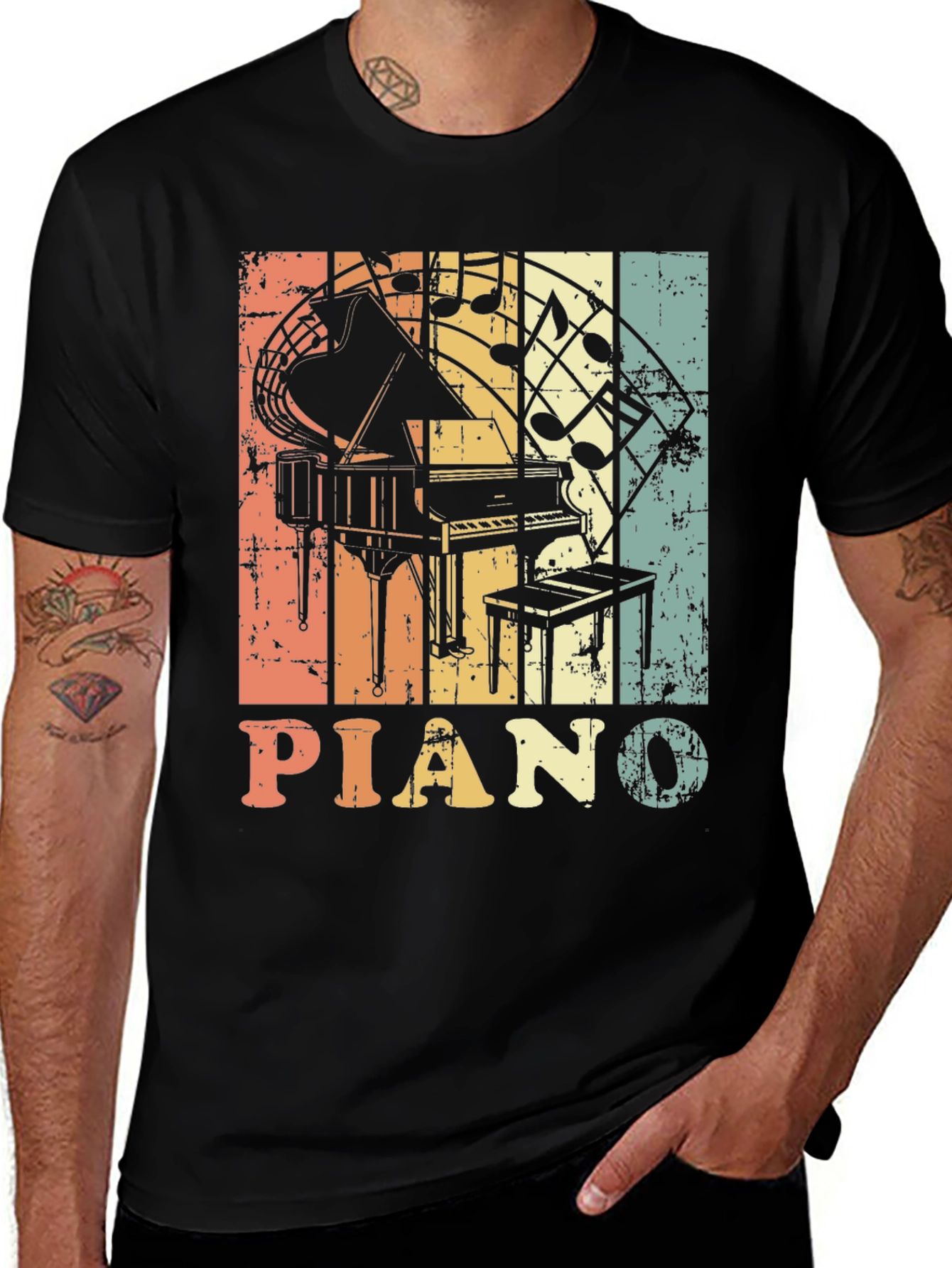 Retro Piano Music Notes Graphic T-Shirt