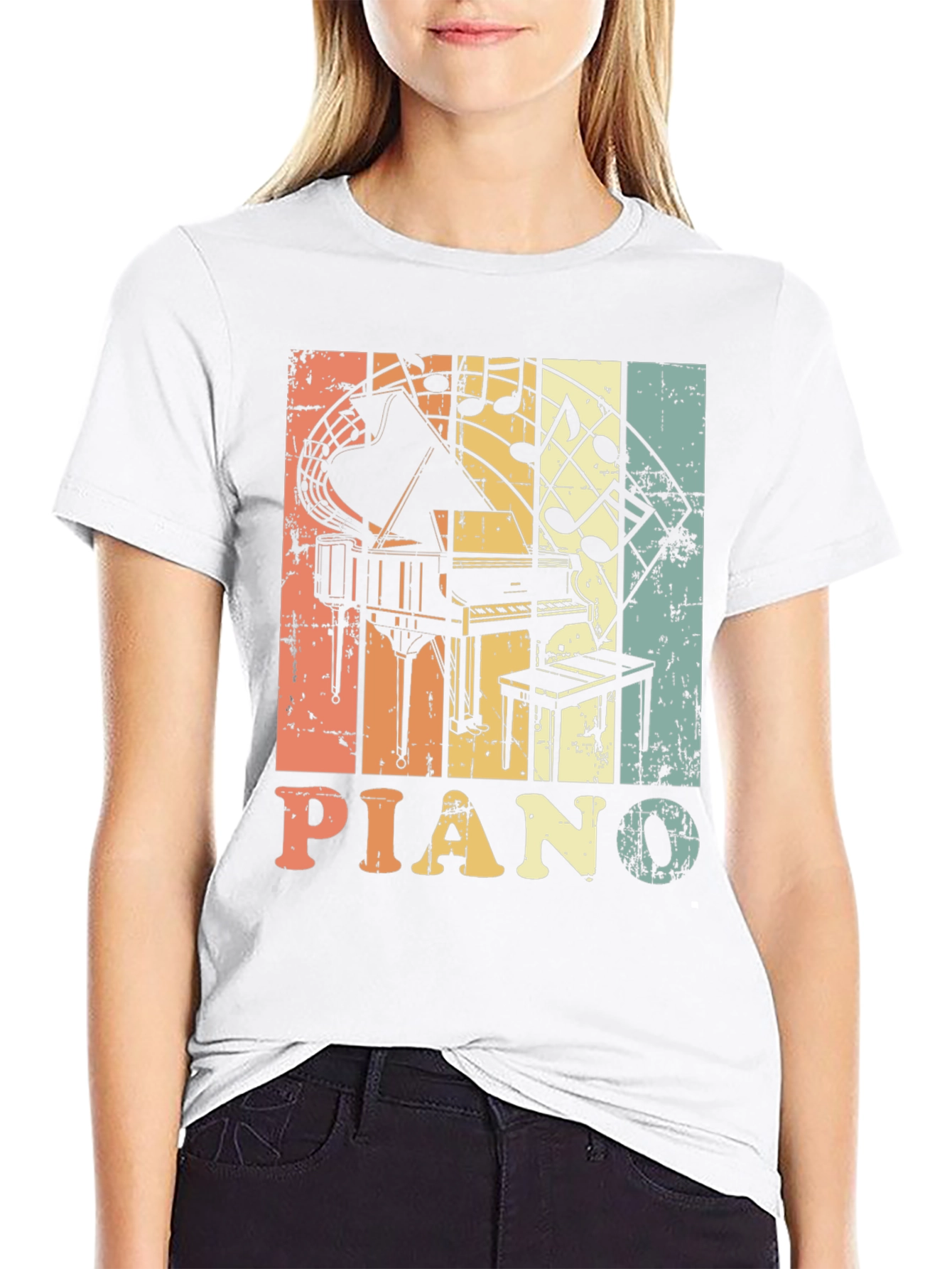 Retro Piano Music Notes Graphic T-Shirt