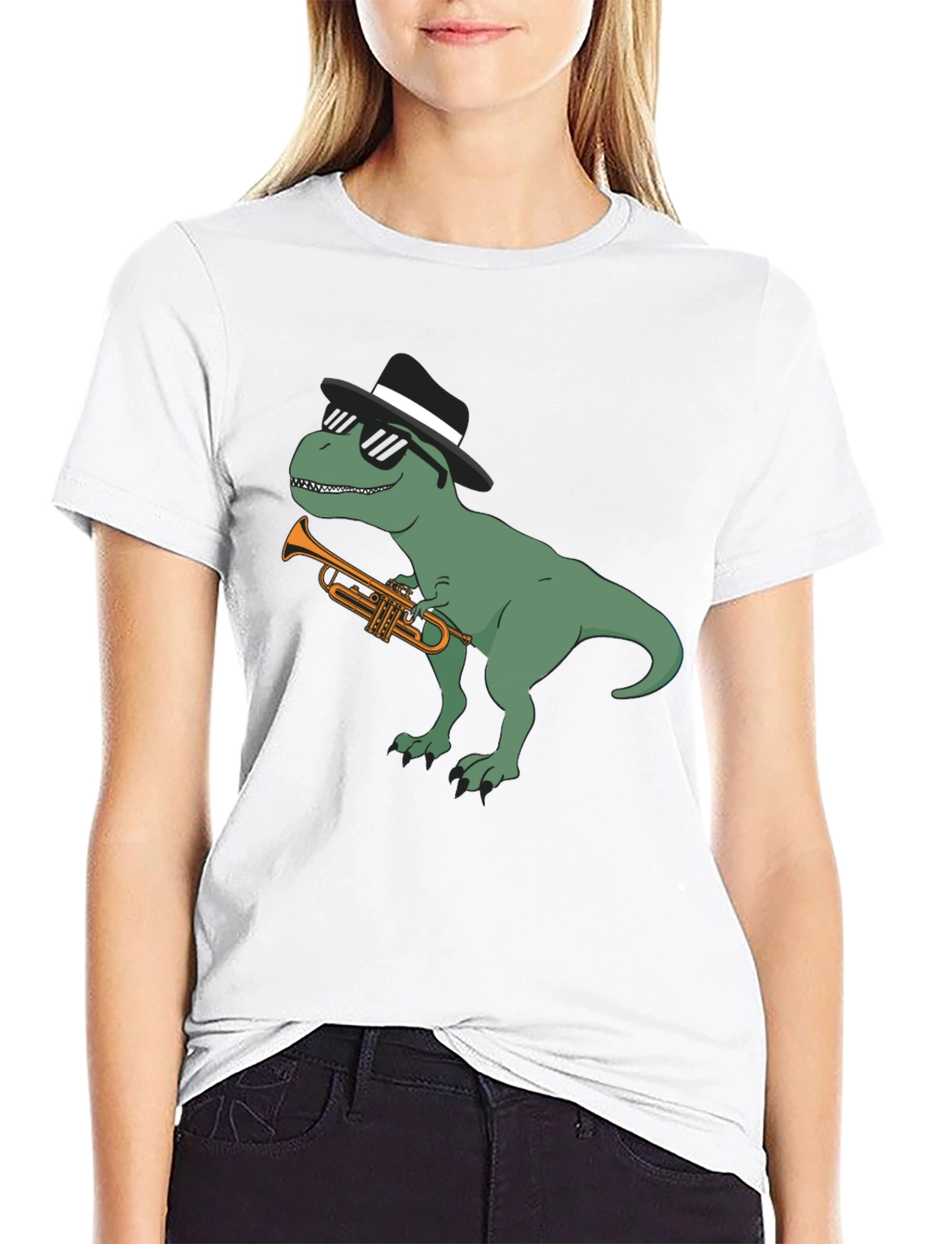Cool Dinosaur Trumpet Player Graphic T-Shirt