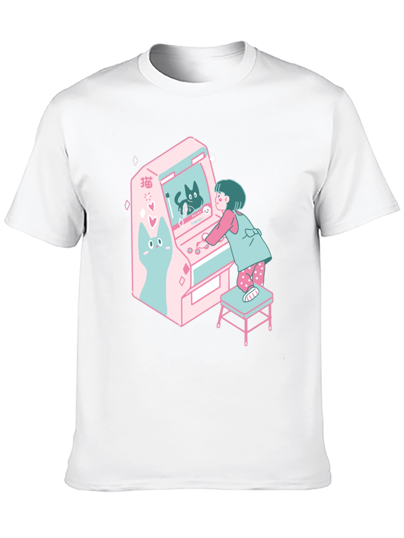 Retro Anime Girl & Arcade Game Graphic T-Shirt