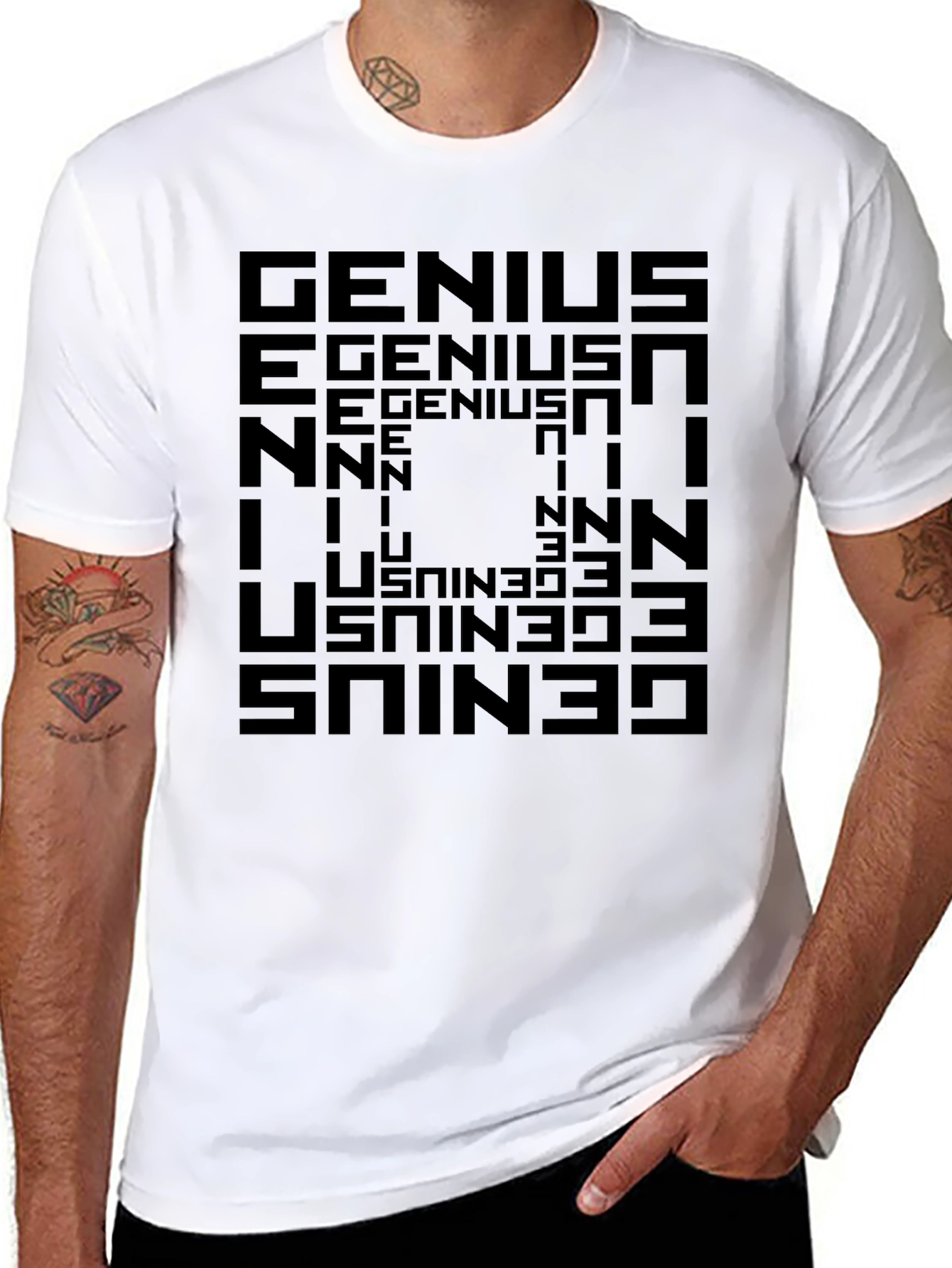 Optical Illusion Genius Graphic Tee - Black