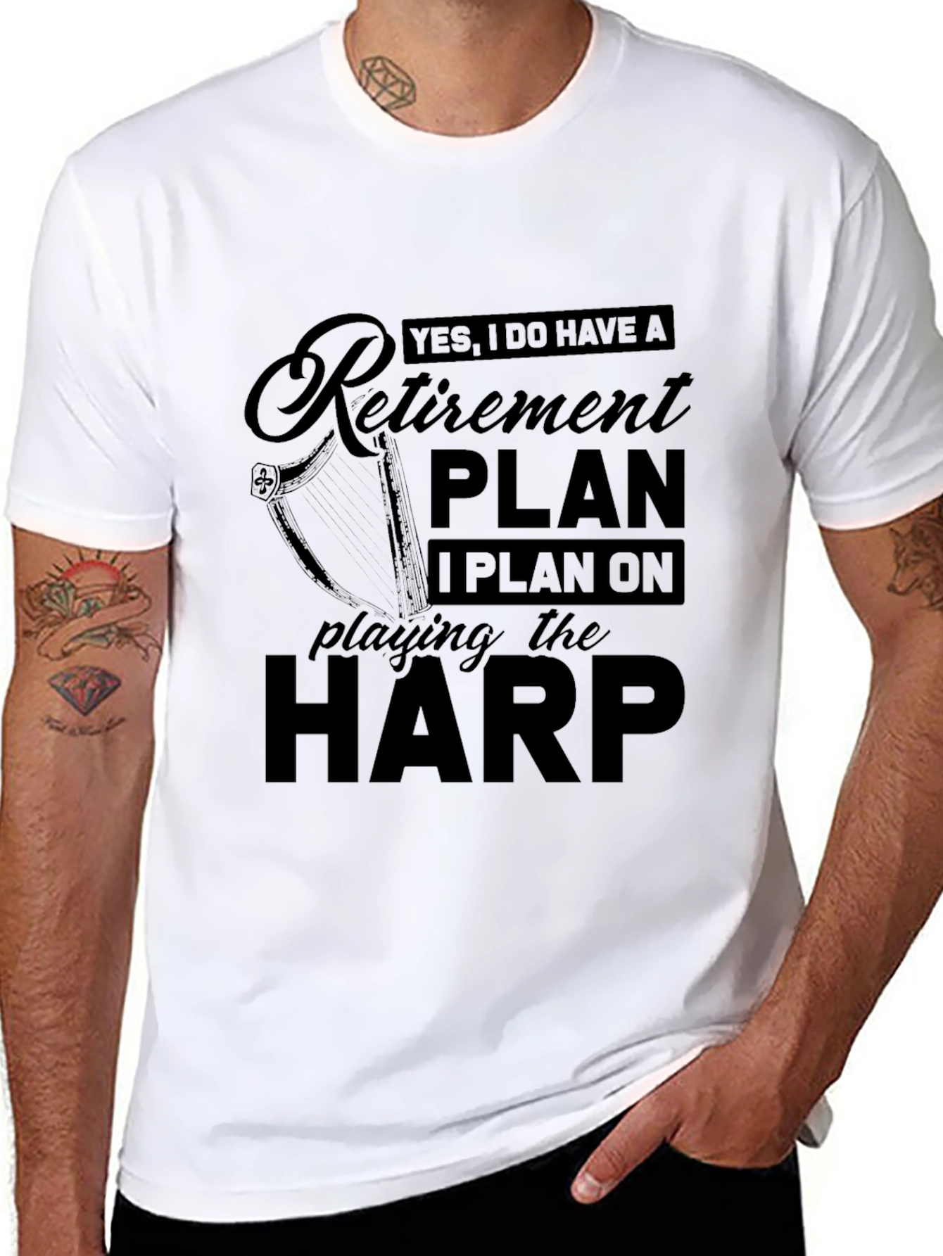 Retirement Plan Harp Player Black T-Shirt