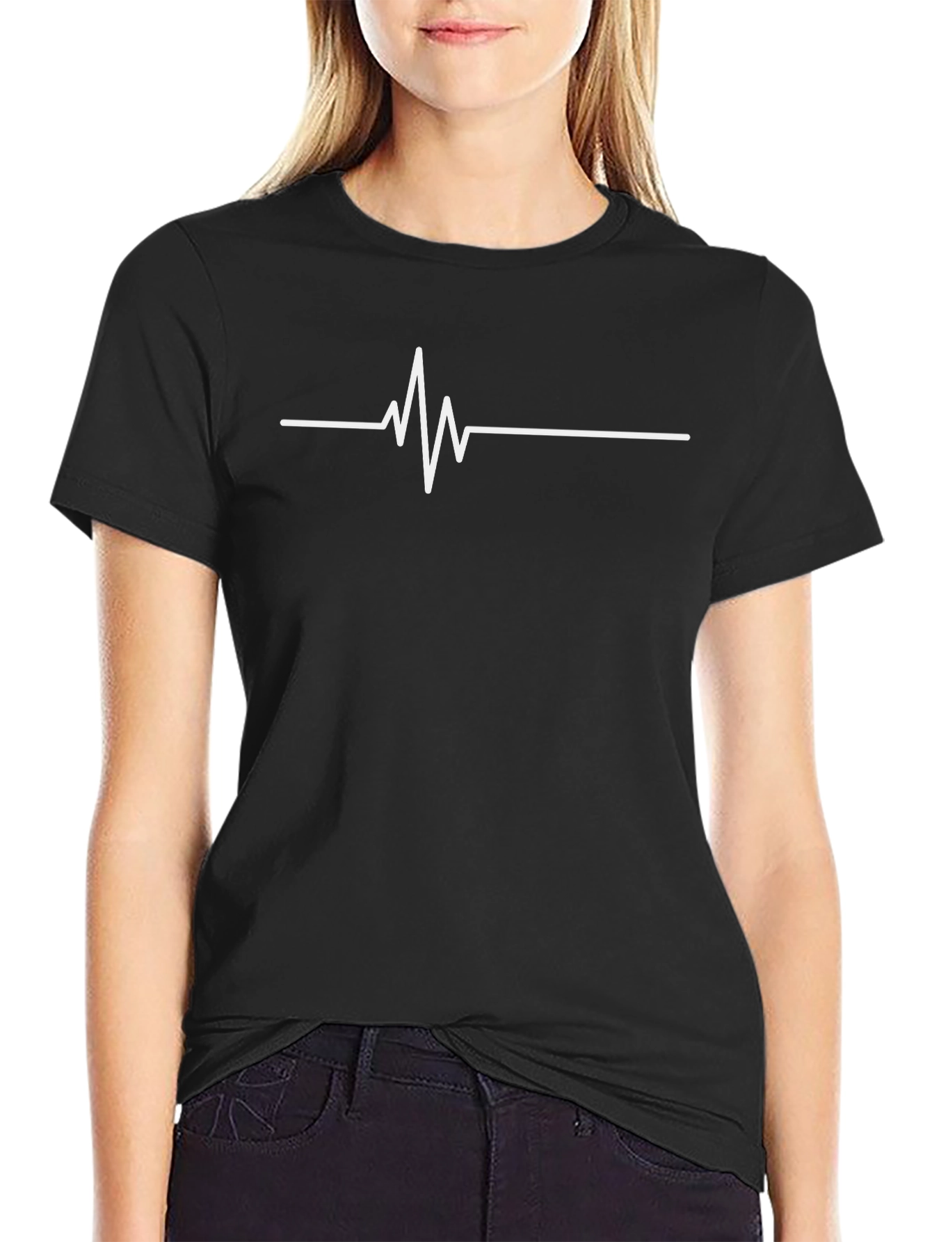 Heartbeat Line Graphic Tee - Black Cotton Comfort