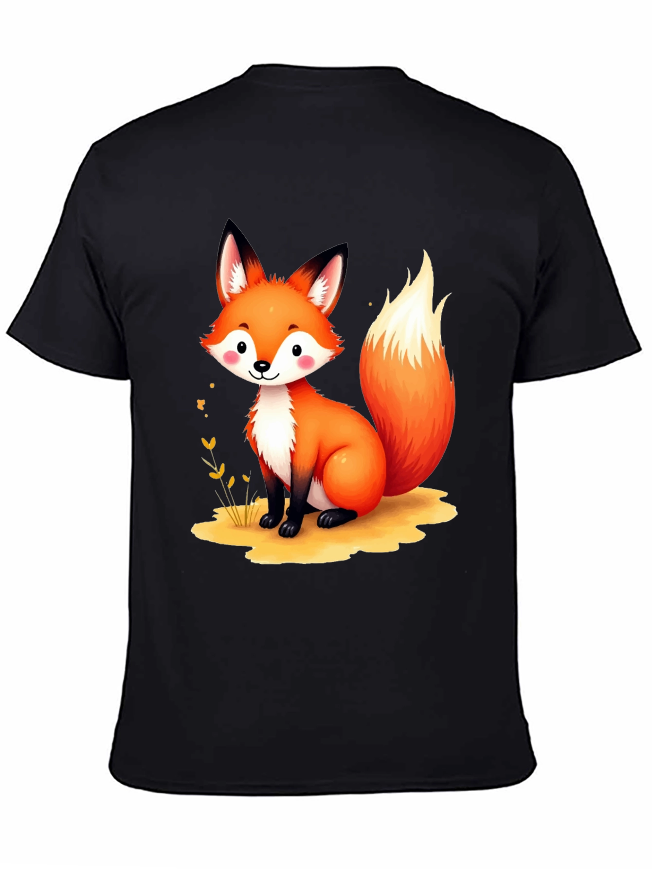 Cute Cartoon Fox Graphic Tee - Unisex Black T-Shirt