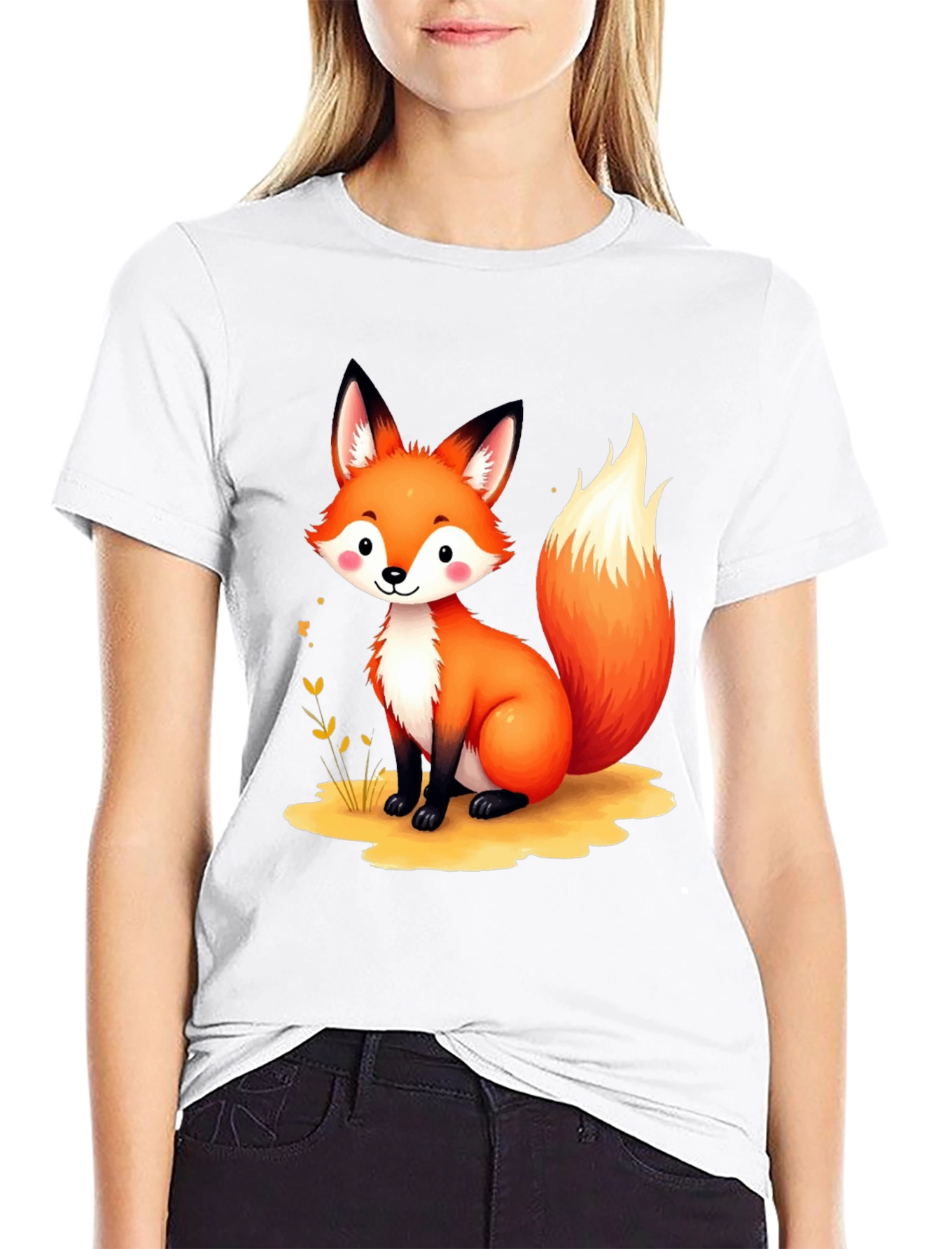 Cute Cartoon Fox Graphic Tee - Unisex Black T-Shirt