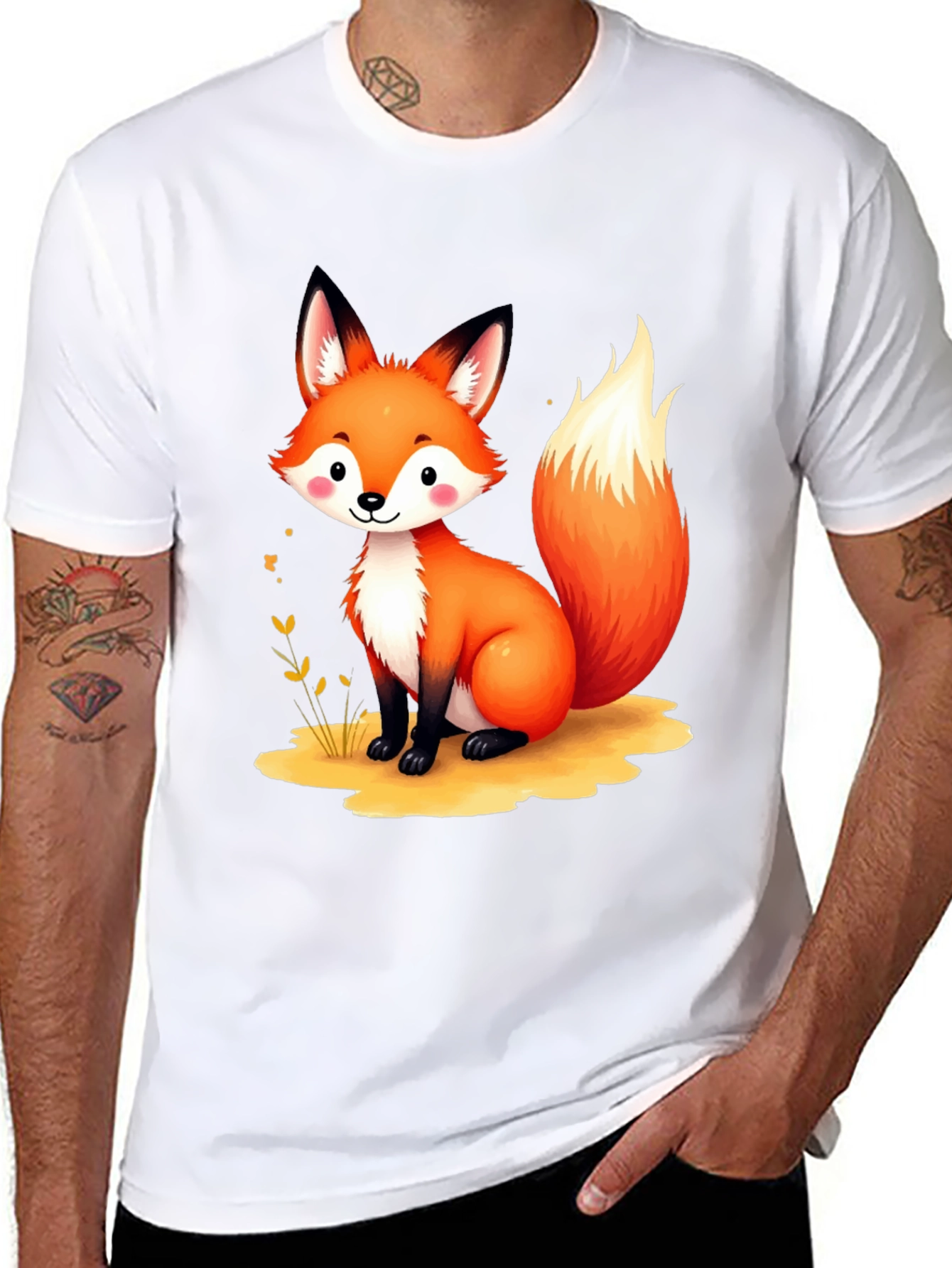 Cute Cartoon Fox Graphic Tee - Unisex Black T-Shirt