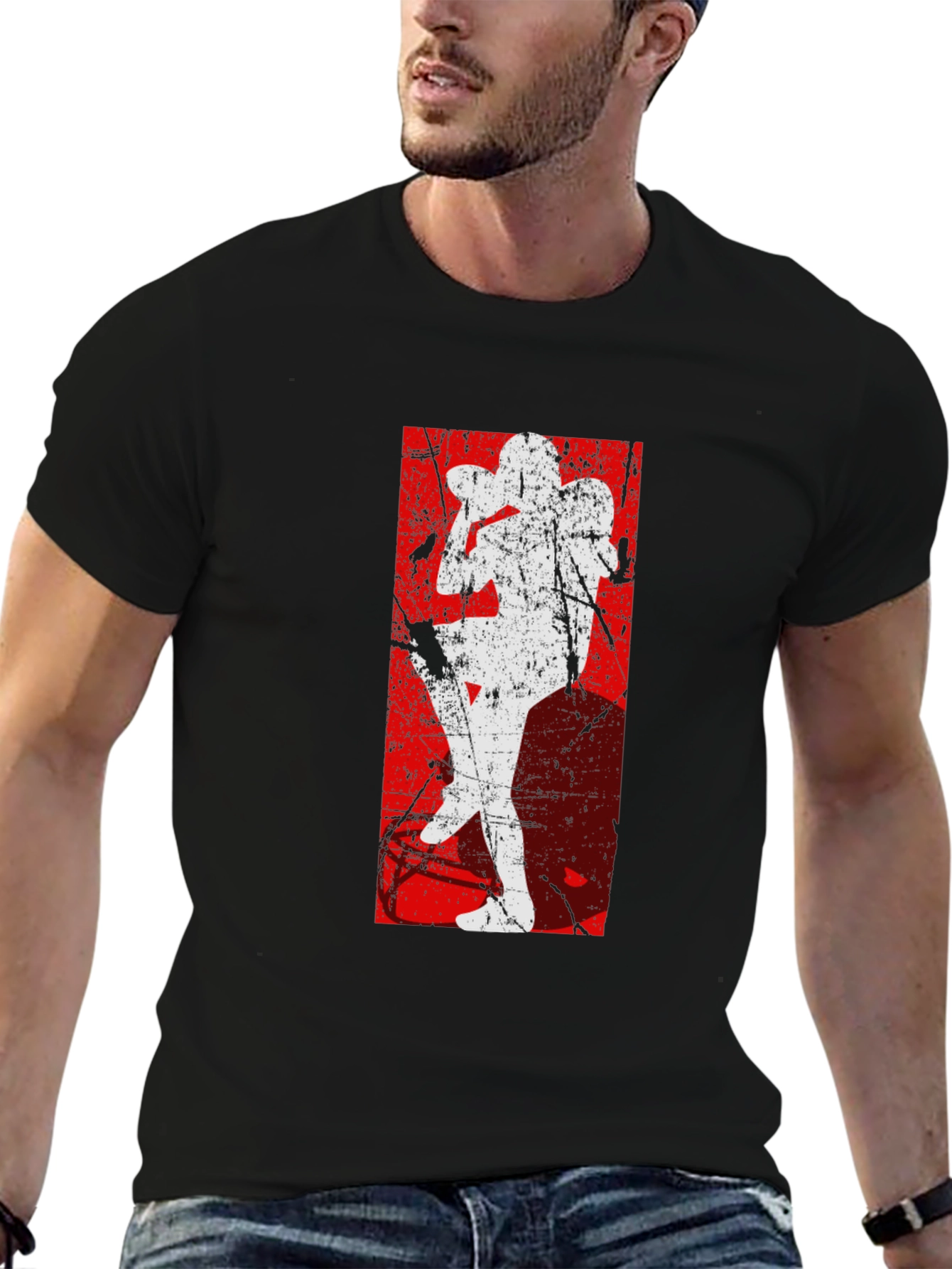 Distressed Football Player Graphic T-Shirt