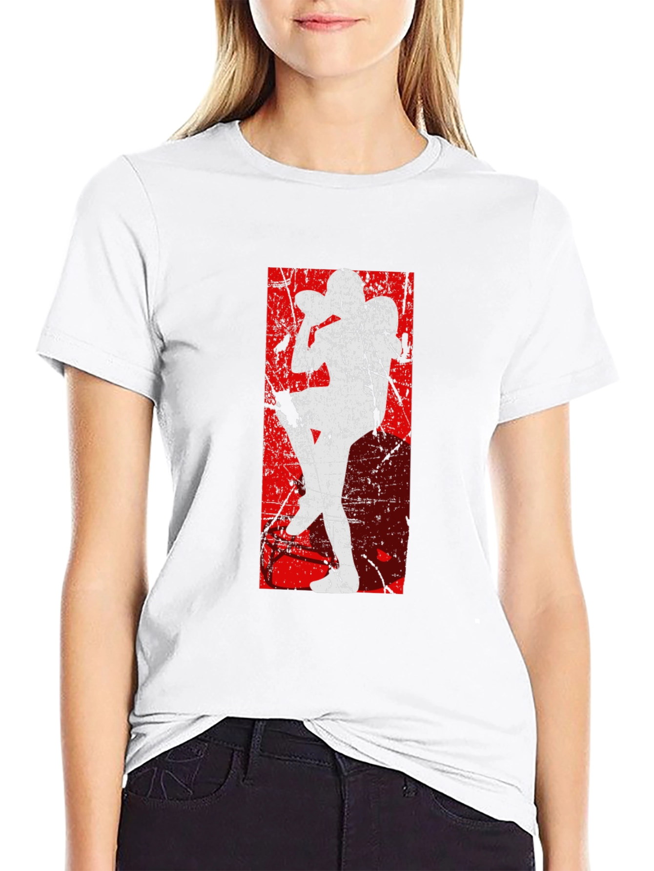 Distressed Football Player Graphic T-Shirt