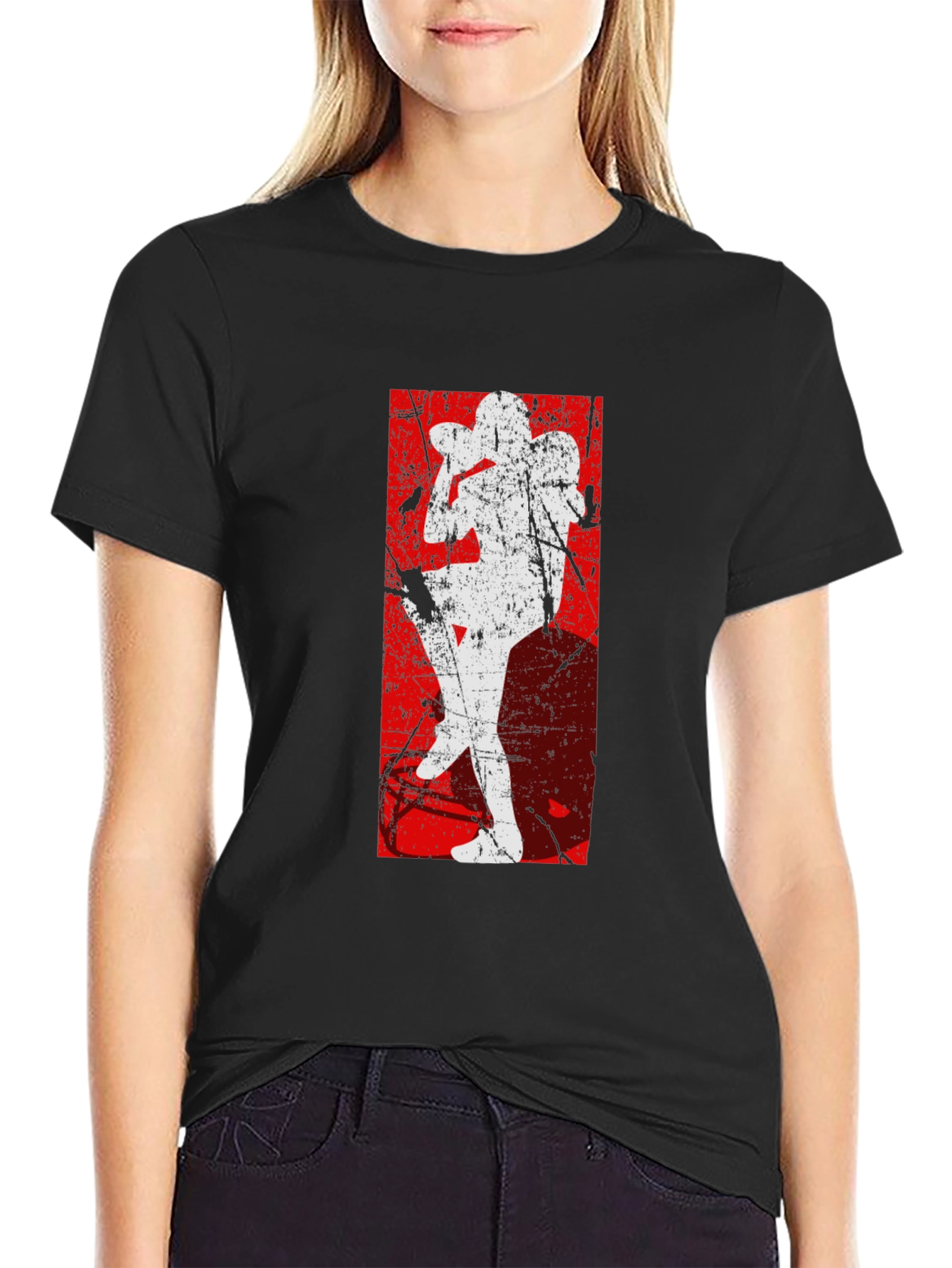 Distressed Football Player Graphic T-Shirt