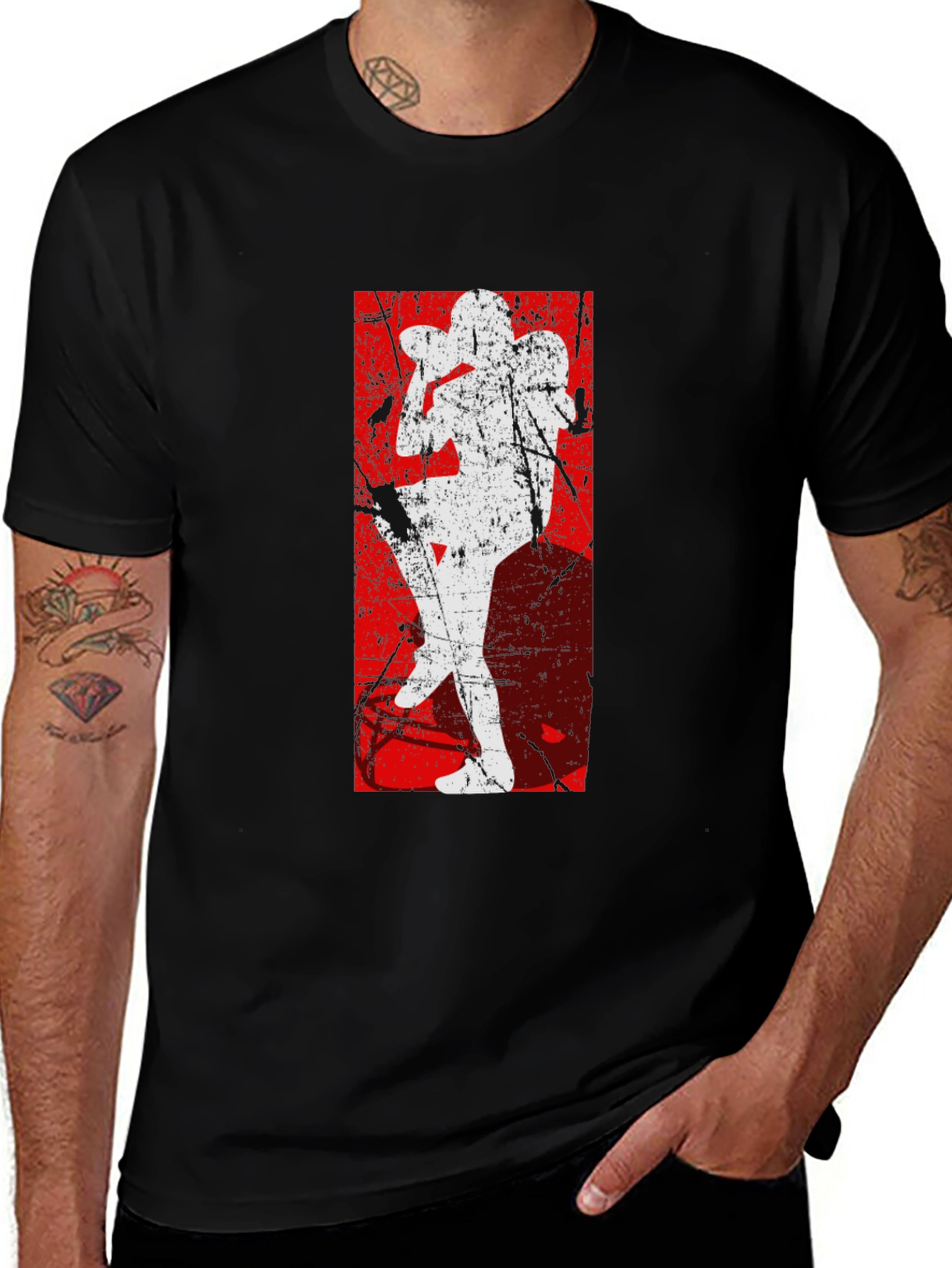 Distressed Football Player Graphic T-Shirt