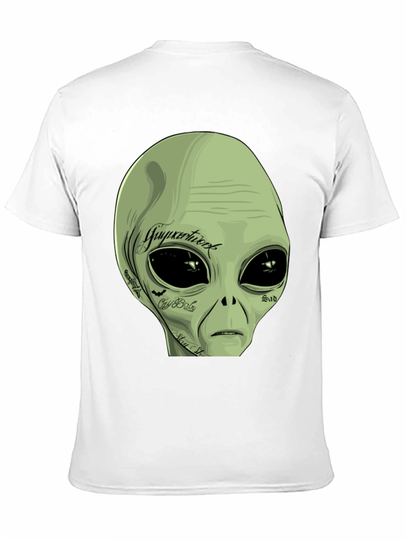 Tattooed Alien Graphic Tee - Black Cotton Casual T-Shirt