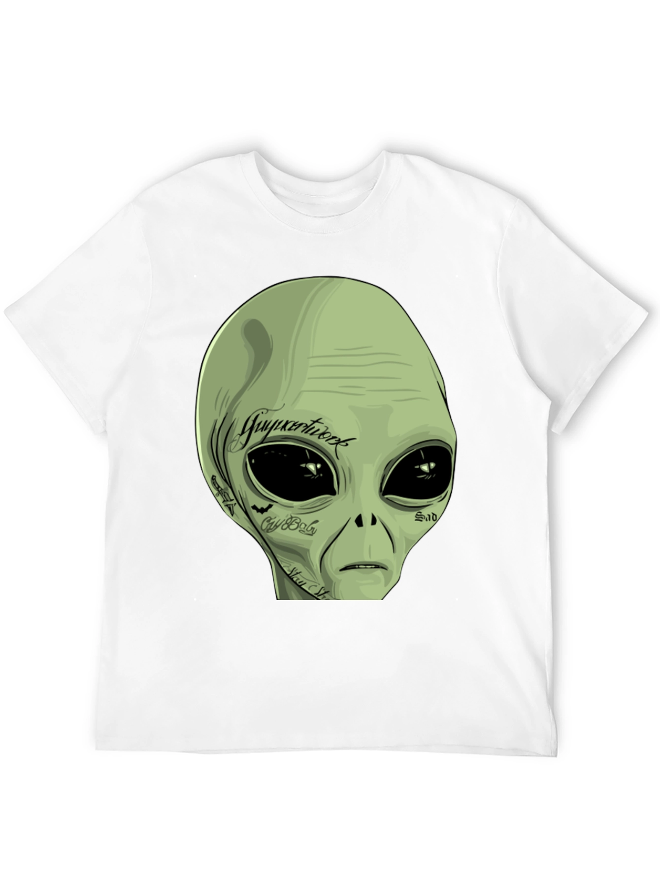 Tattooed Alien Graphic Tee - Black Cotton Casual T-Shirt