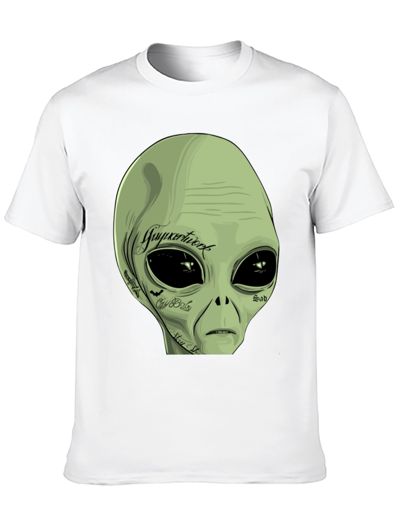 Tattooed Alien Graphic Tee - Black Cotton Casual T-Shirt