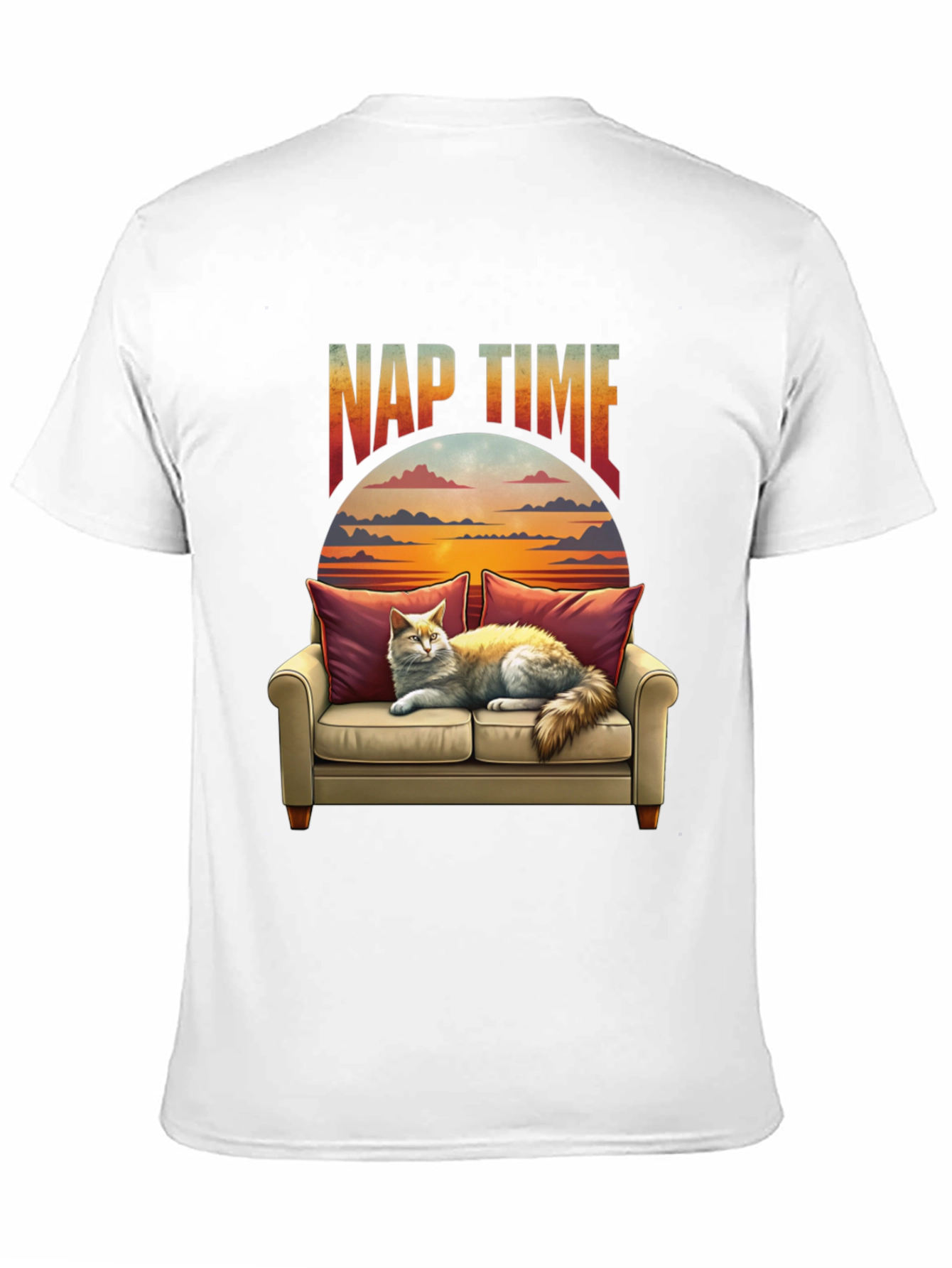 Nap Time Cat on Couch Graphic T-Shirt