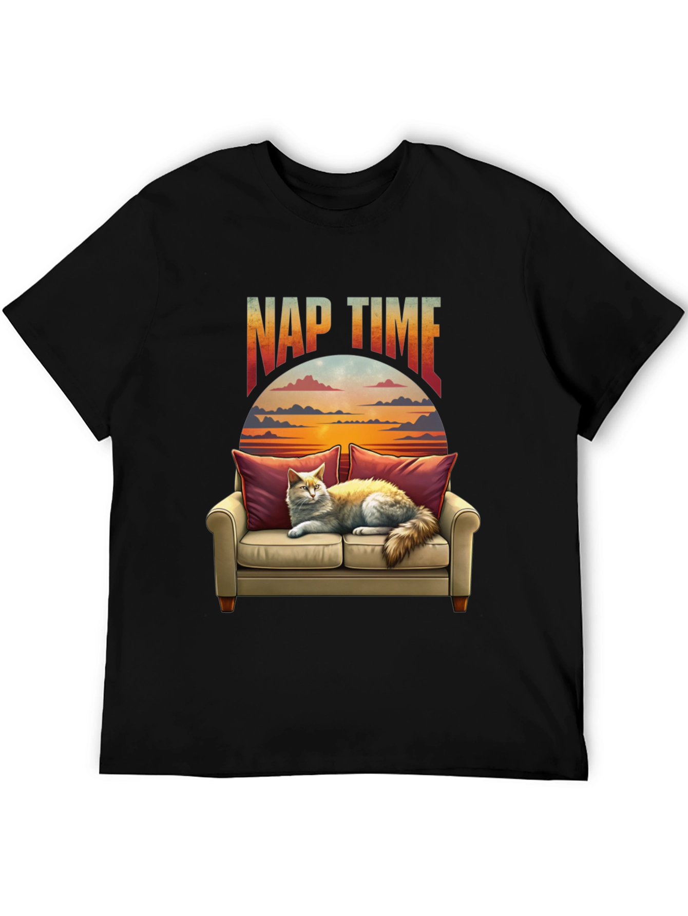 Nap Time Cat on Couch Graphic T-Shirt