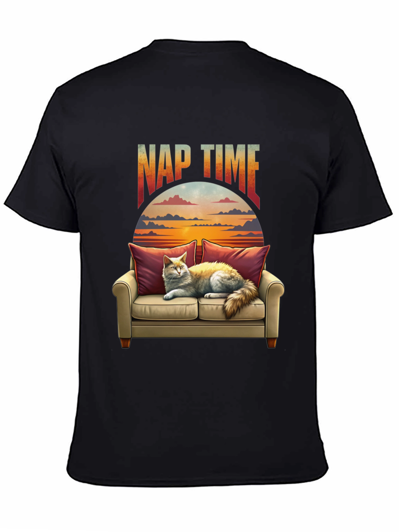 Nap Time Cat on Couch Graphic T-Shirt