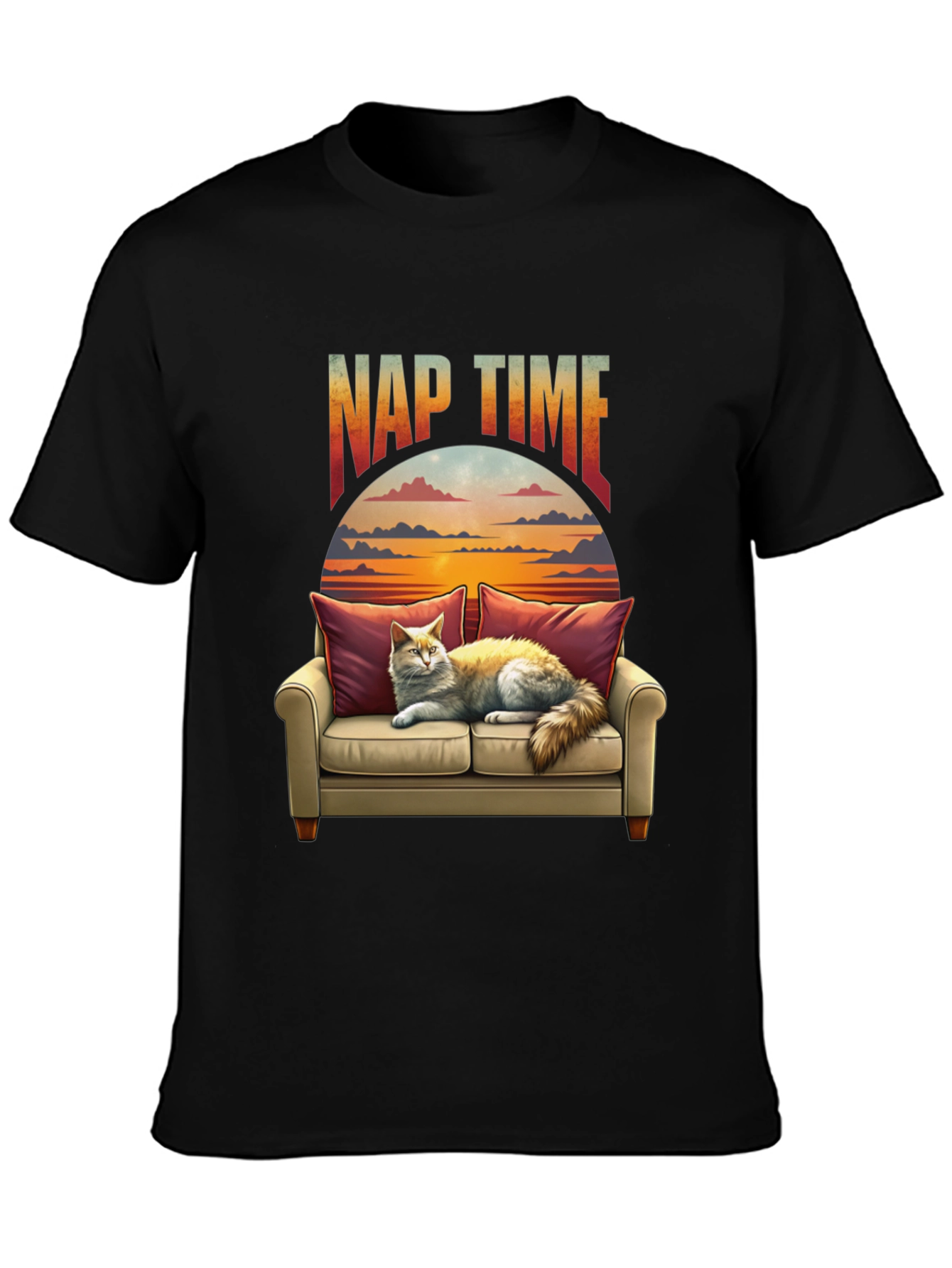 Nap Time Cat on Couch Graphic T-Shirt