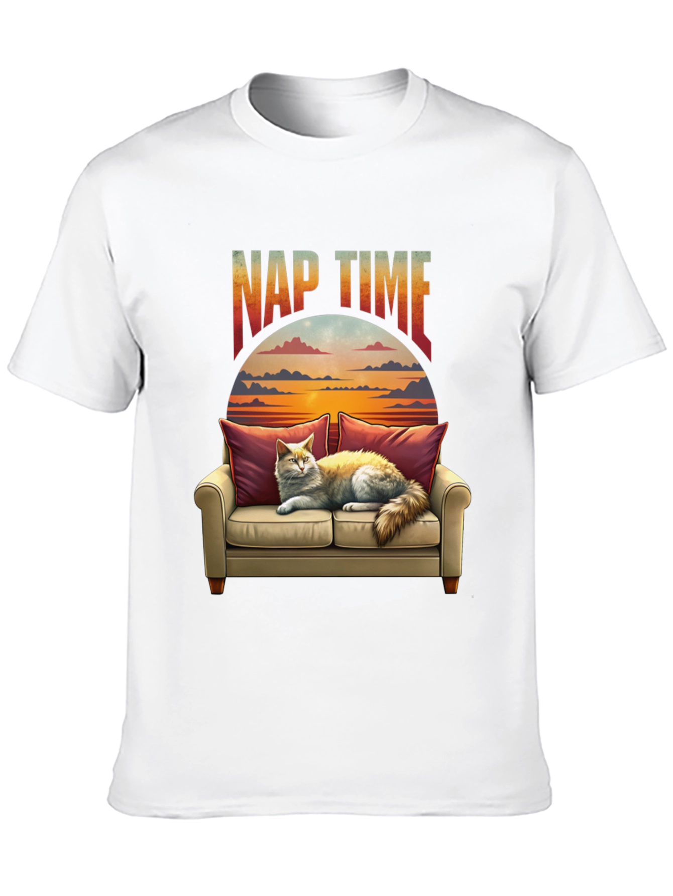 Nap Time Cat on Couch Graphic T-Shirt